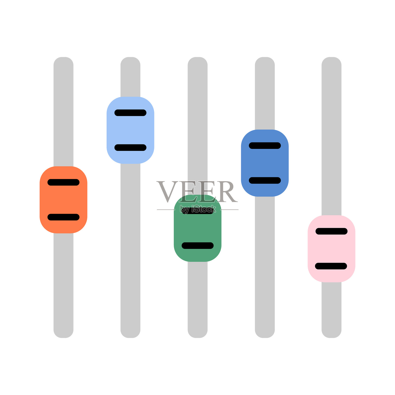 均衡器音频录音设备。滑块，音频混音控制台抽象扁平图标。插画图片素材