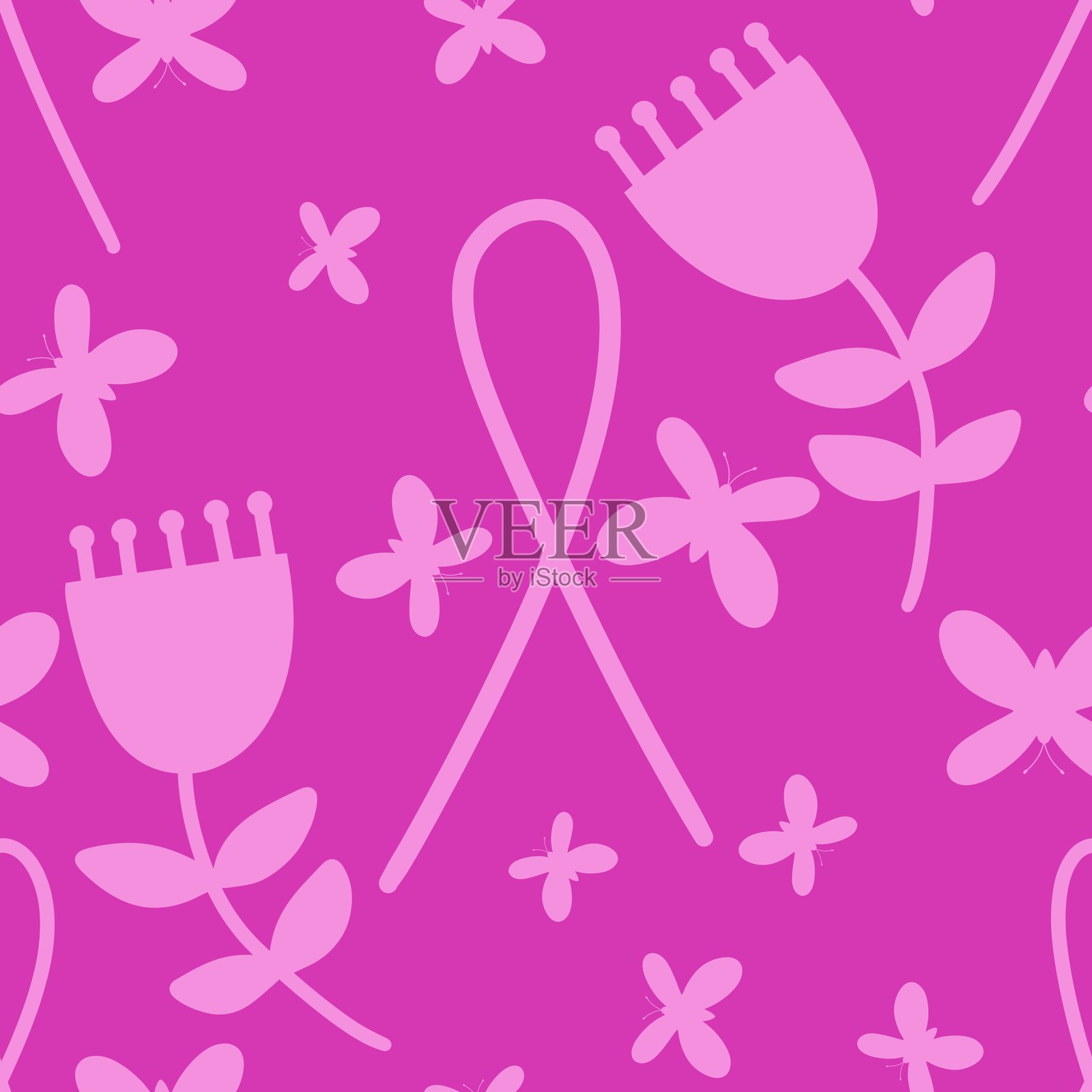 乳腺癌月无缝粉色丝带日乳腺X光检查图案，适用于包装纸和医疗配件插画图片素材