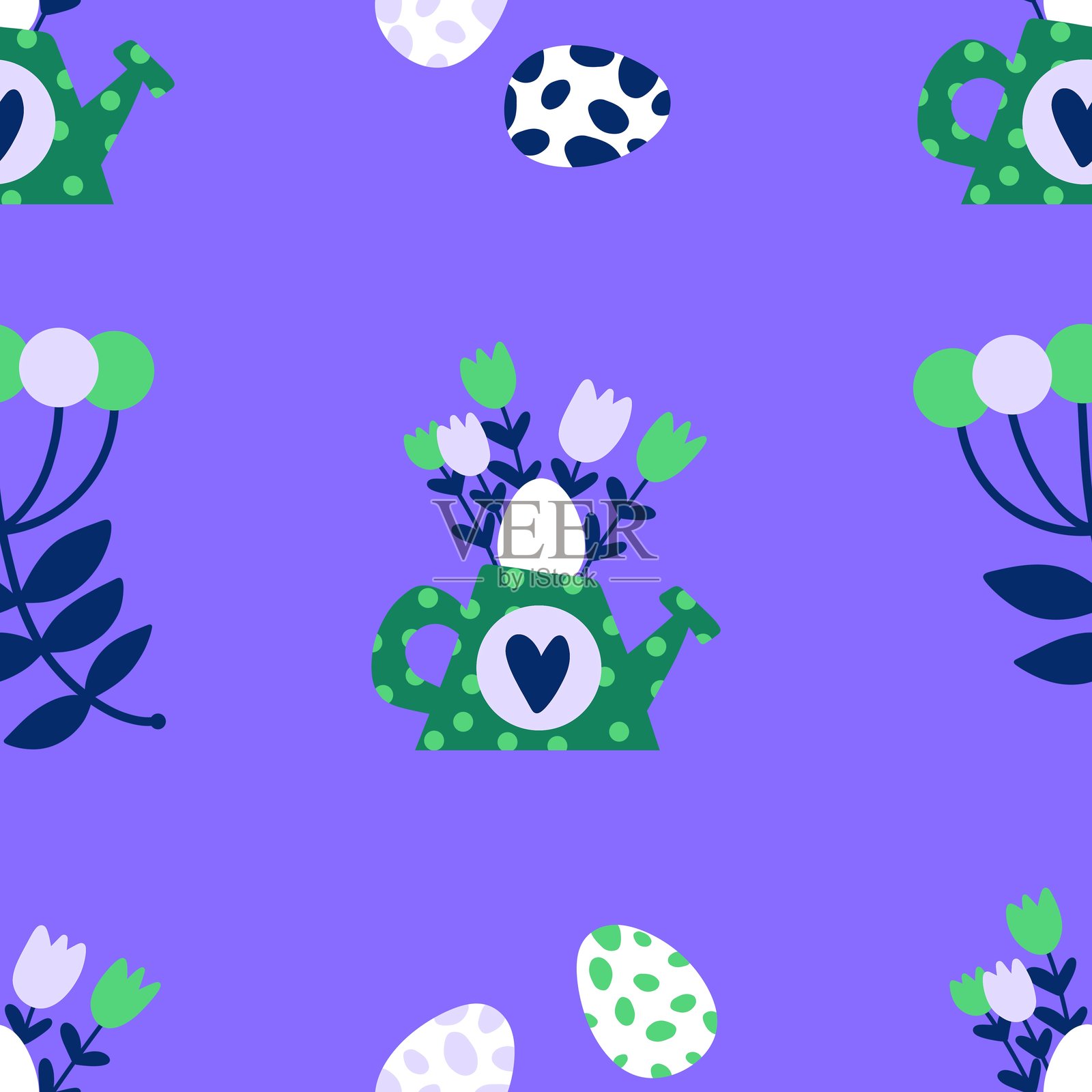 卡通复活节彩蛋无缝图案，适用于包装纸、面料和服装印刷插画图片素材