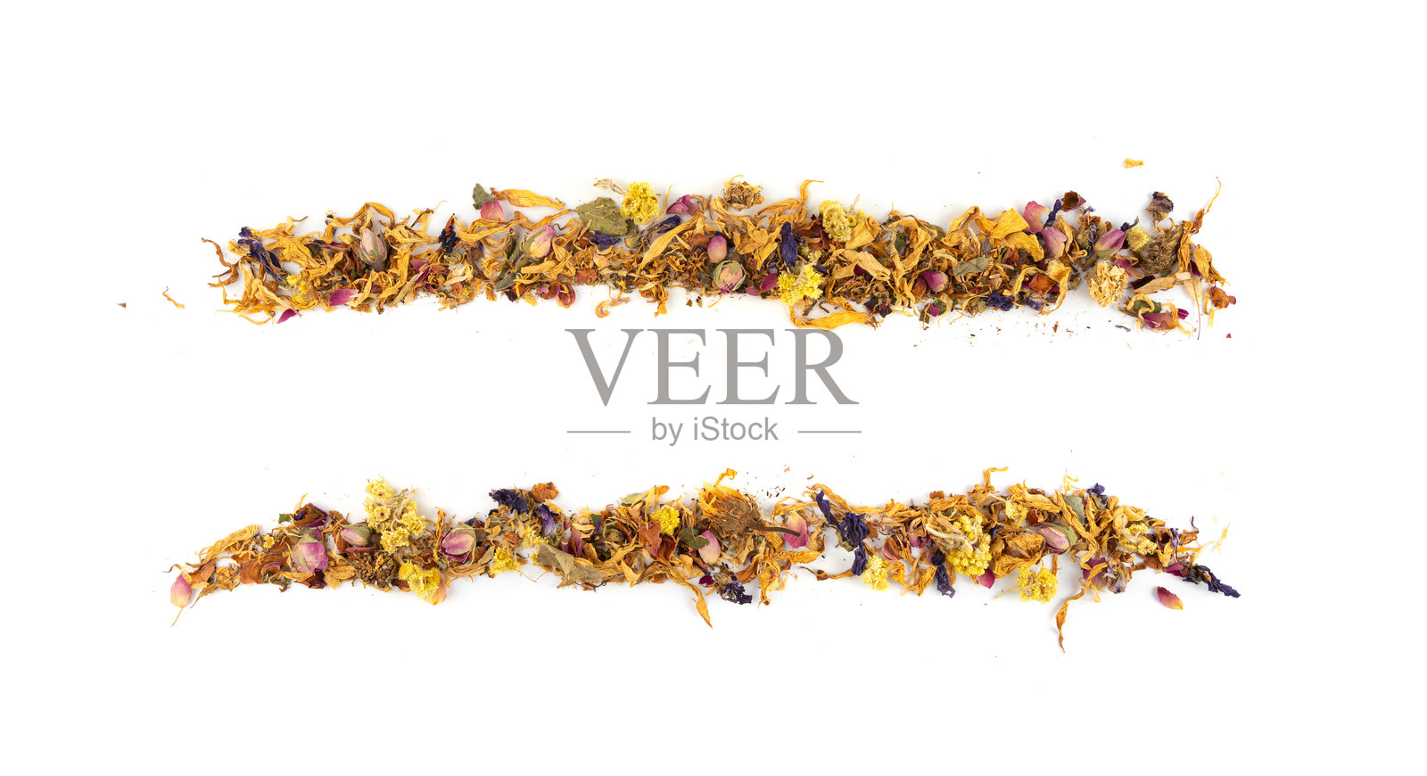 干燥可食用花卉混合，永生花，矮小的万寿菊，药草茶堆隔离图照片摄影图片