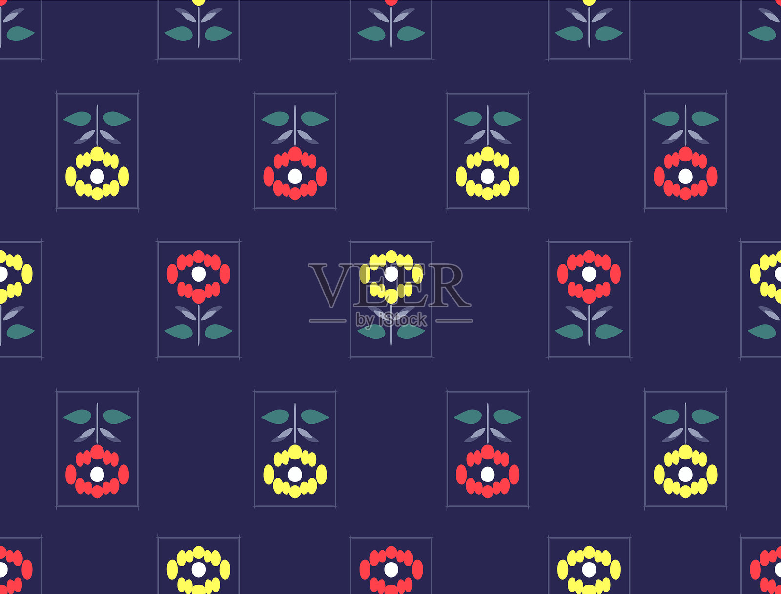 日本花卉矩形图案矢量无缝图案插画图片素材