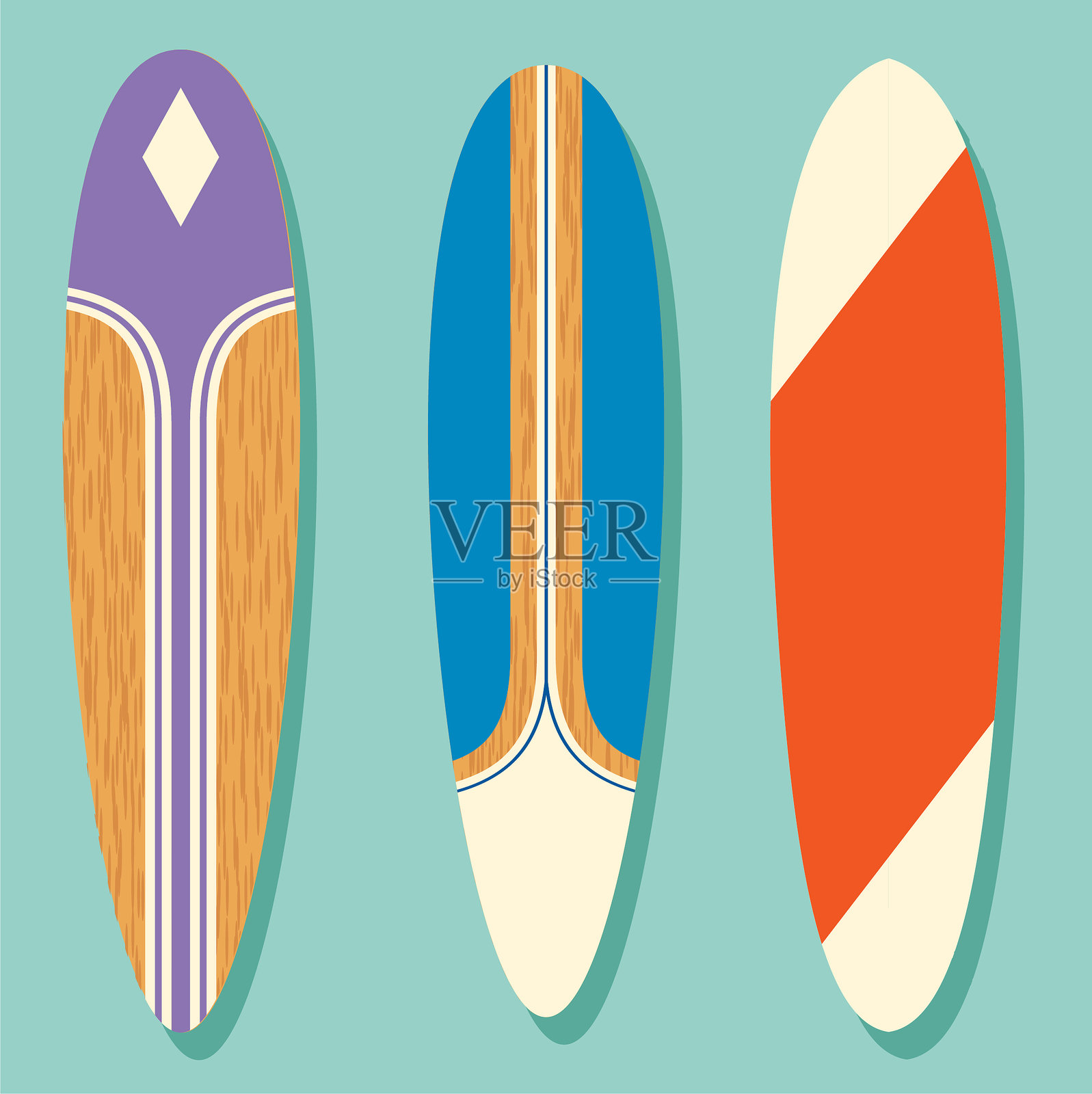 复古色彩的老式冲浪板造型插画图片素材