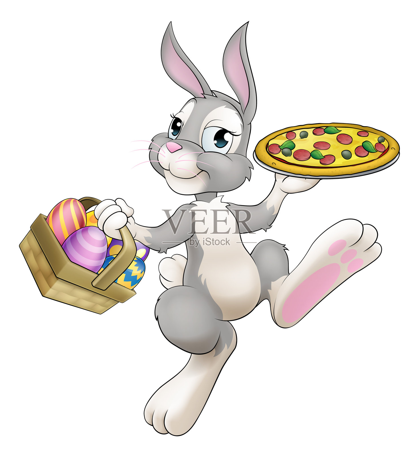 复活节兔子卡通比萨餐厅厨师插画图片素材