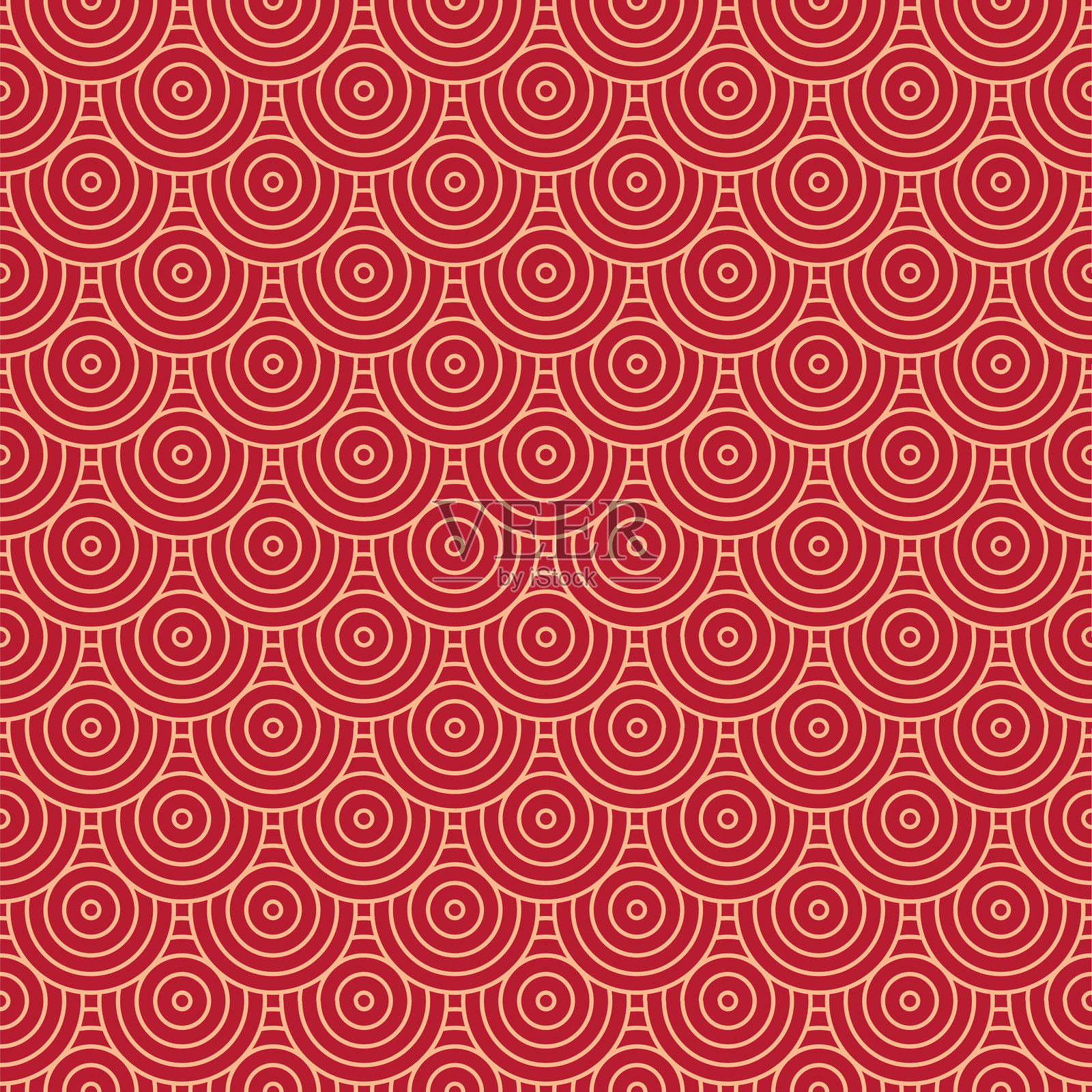 东方几何传统风格的日本无缝图案。适合农历新年装饰的节日花纹。红色和金色的亚洲创意主题。抽象波浪和圆圈。插画图片素材