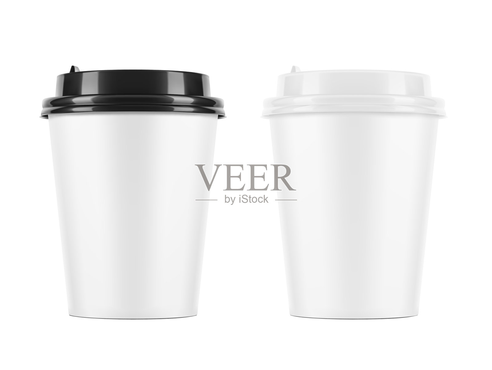 逼真的白色纸杯模型，配有塑料盖。插画图片素材