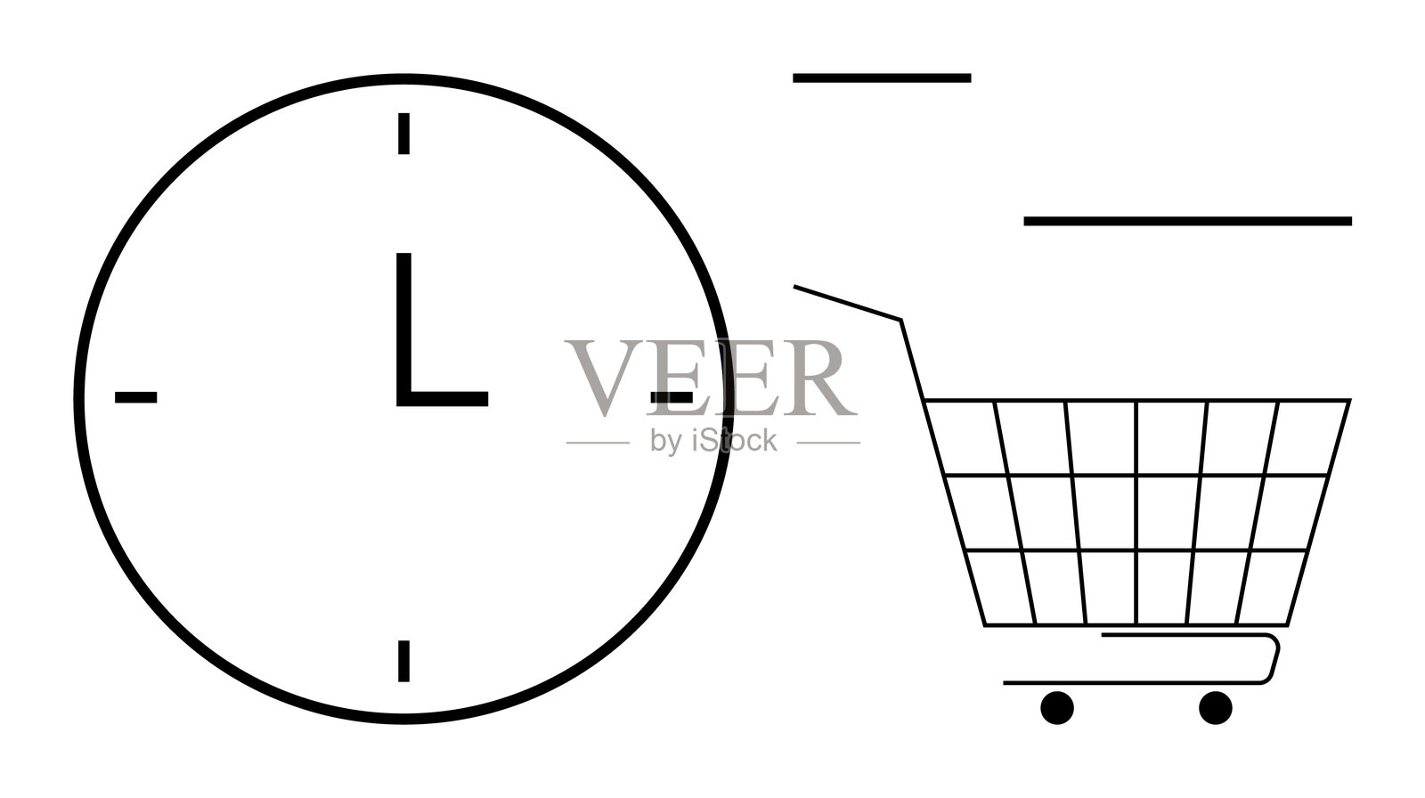 时钟和购物车象征着时间敏感的购物插画图片素材