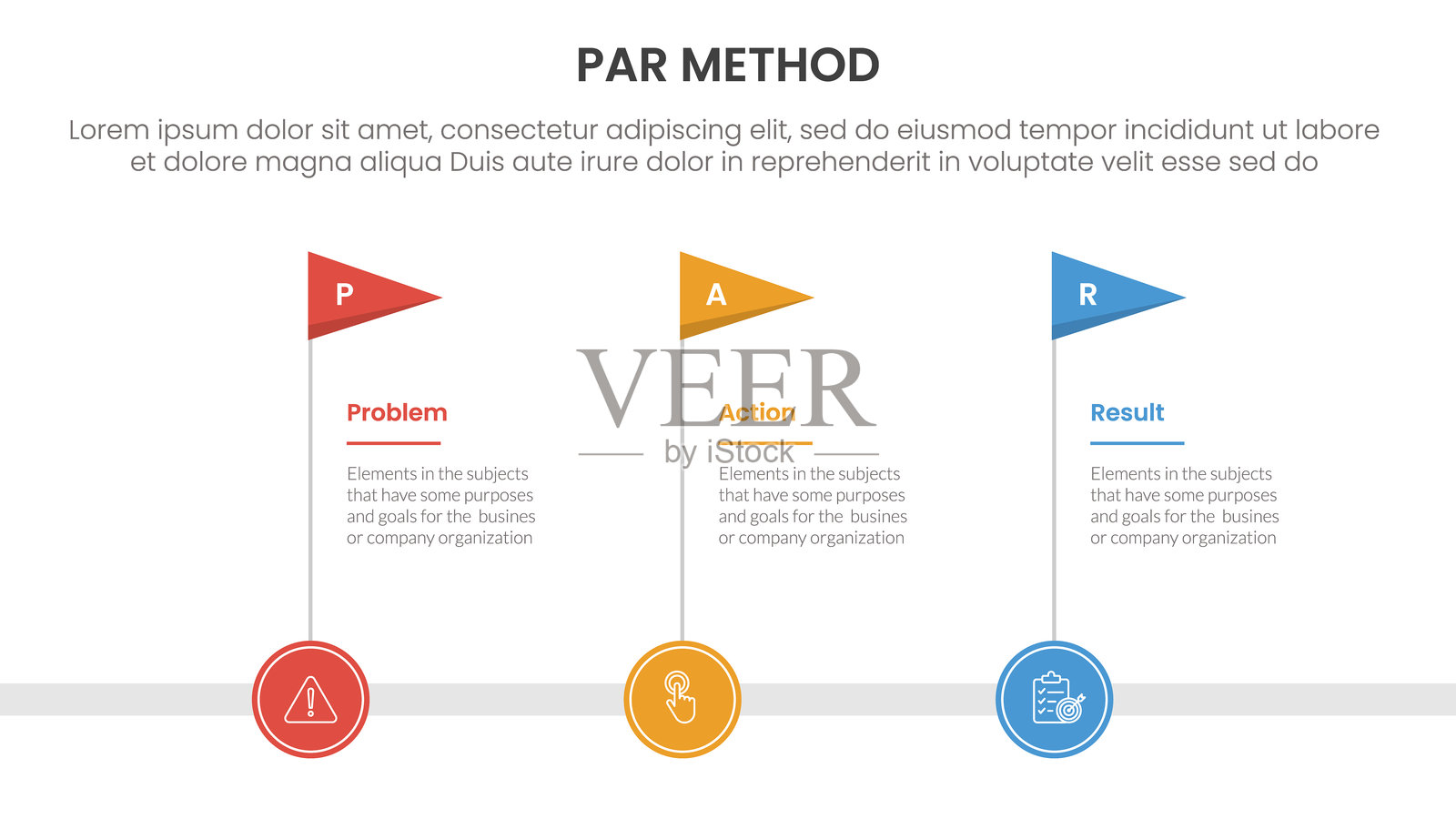 PAR方法信息图，包含3个要点和时间线标志，适用于幻灯片演示。插画图片素材