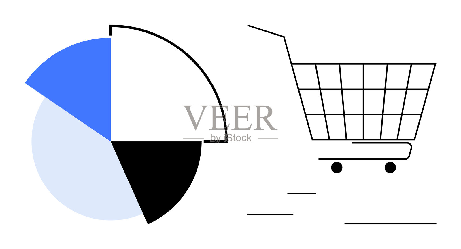 极简风格的购物车与饼图插画图片素材