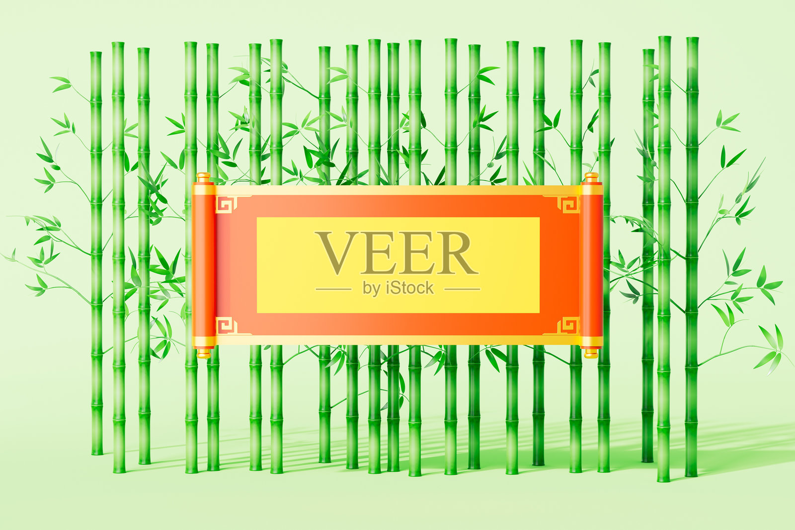 3D渲染的竹子和卷轴照片摄影图片