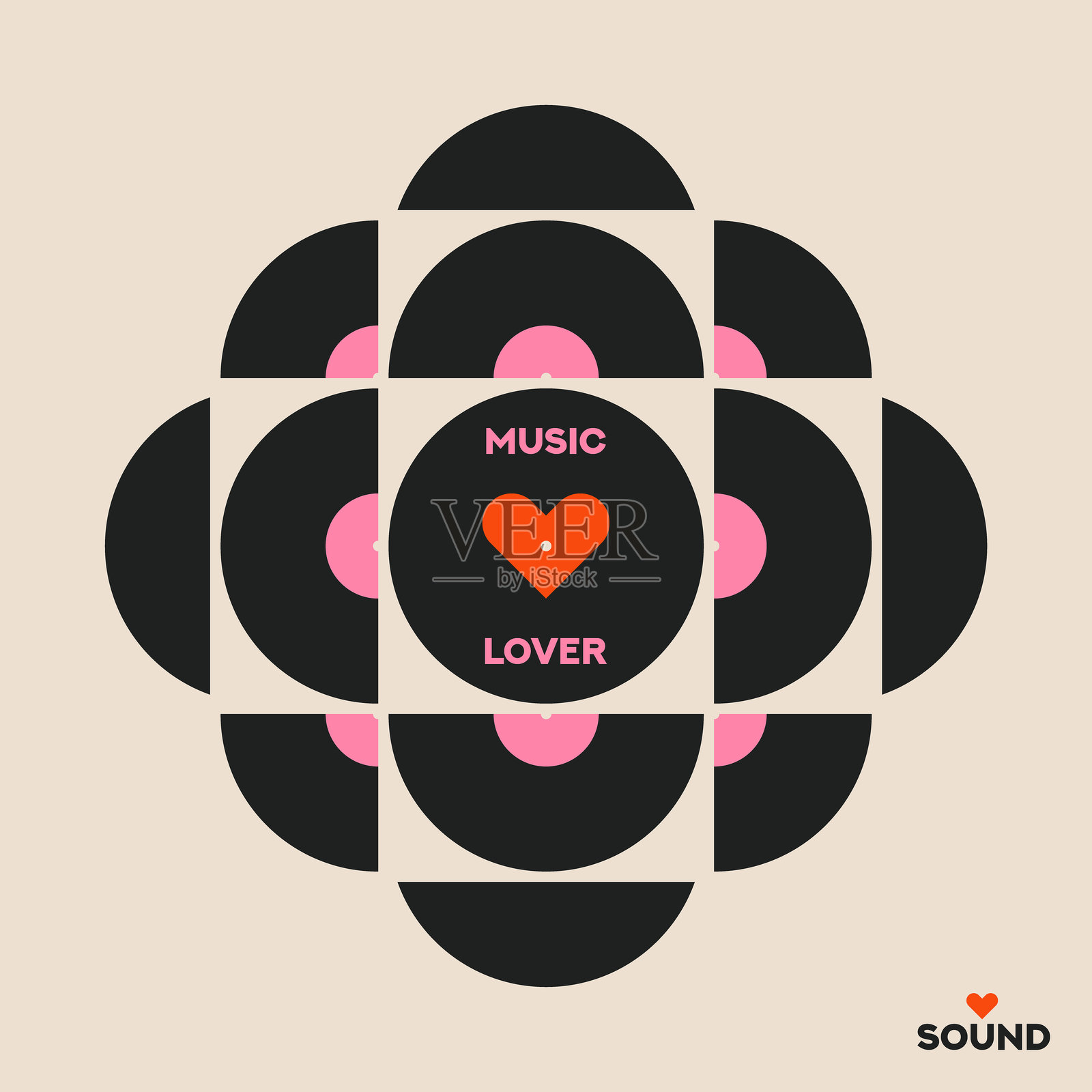 音乐海报设计。音乐设计元素用于卡片、邀请函、传单。音乐封面。音乐背景矢量插图。黑胶唱片。声音。心形符号。爱情海报。插画图片素材