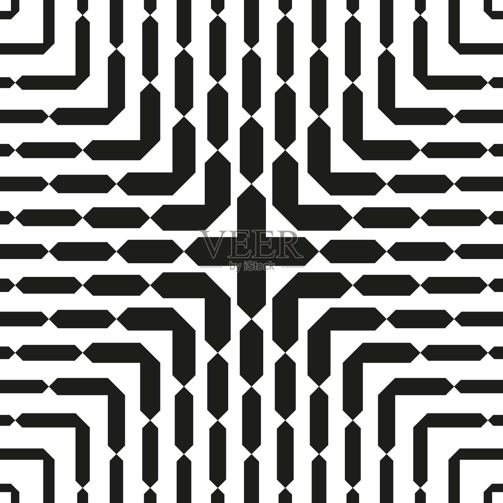 几何抽象图案。黑白对称。视觉错觉形状。矢量背景。插画图片素材