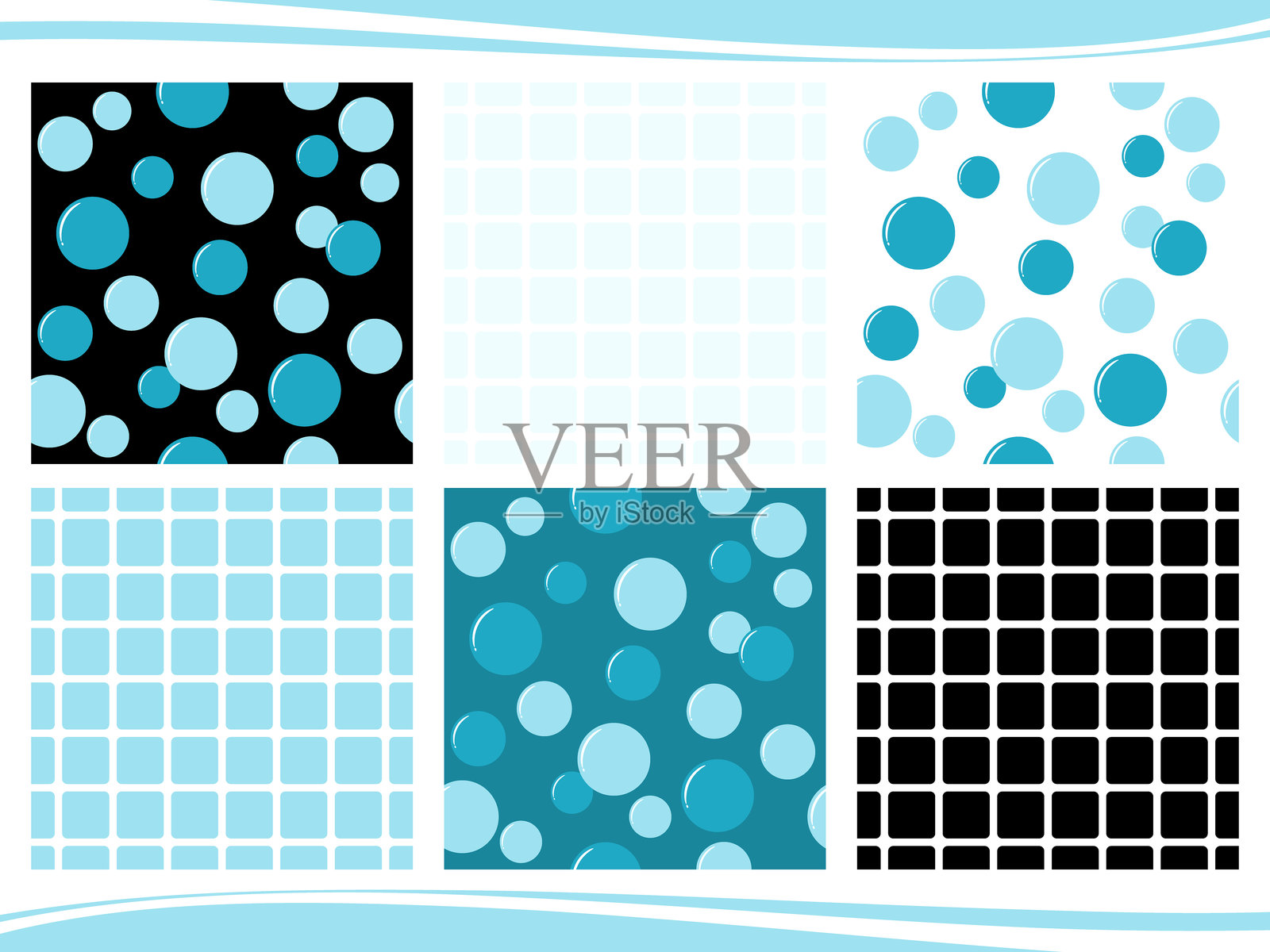 六款无缝图案，包含气泡和瓷砖设计插画图片素材