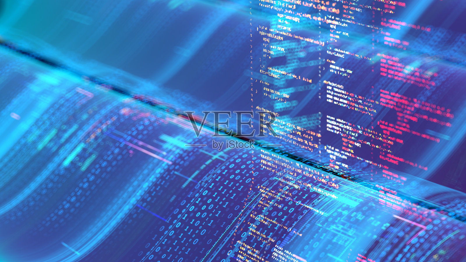 机器学习概念。抽象程序代码。数字化转型与大数据。人工智能，量子计算。照片摄影图片