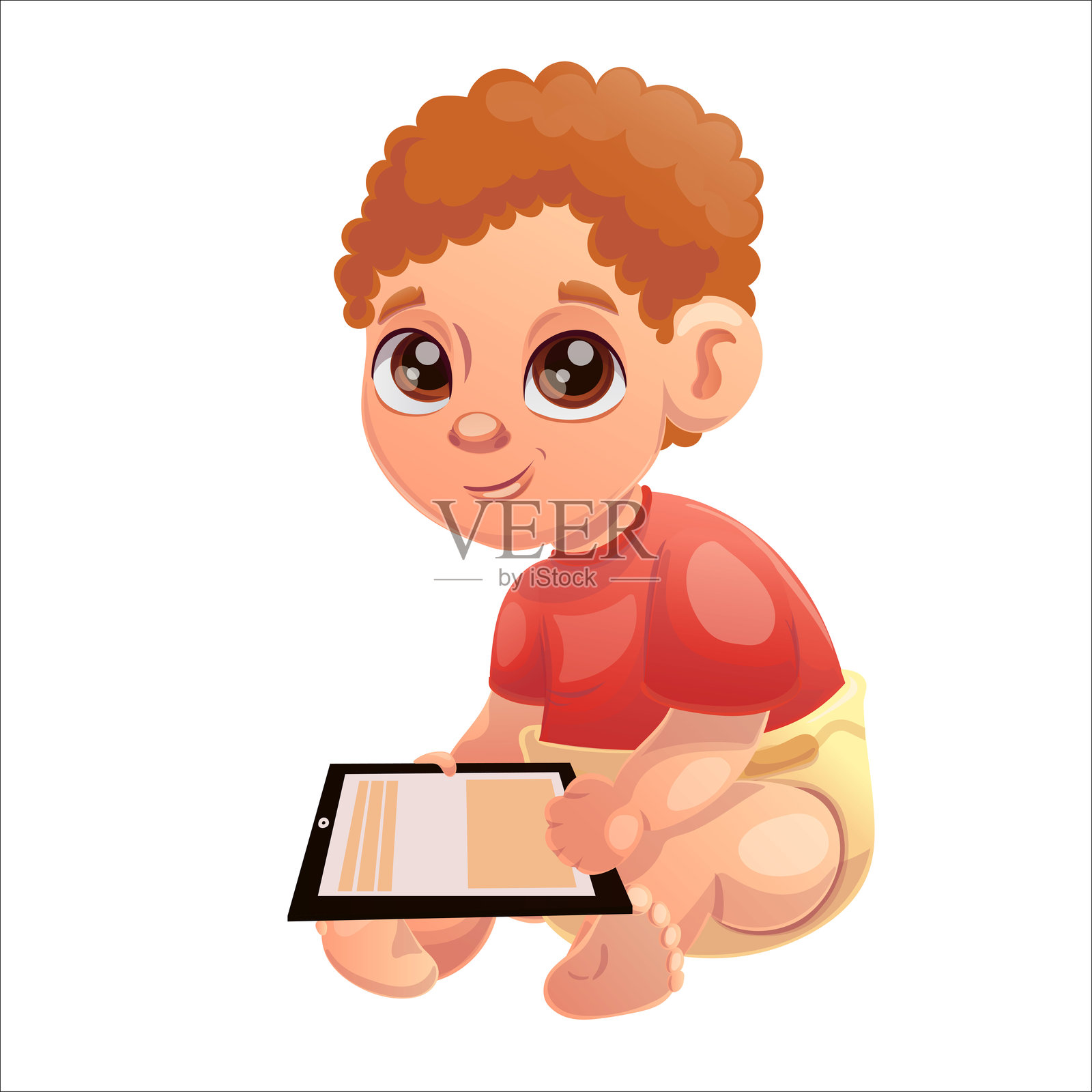 贝塔世代儿童使用平板电脑和笔记本电脑的矢量插图插画图片素材