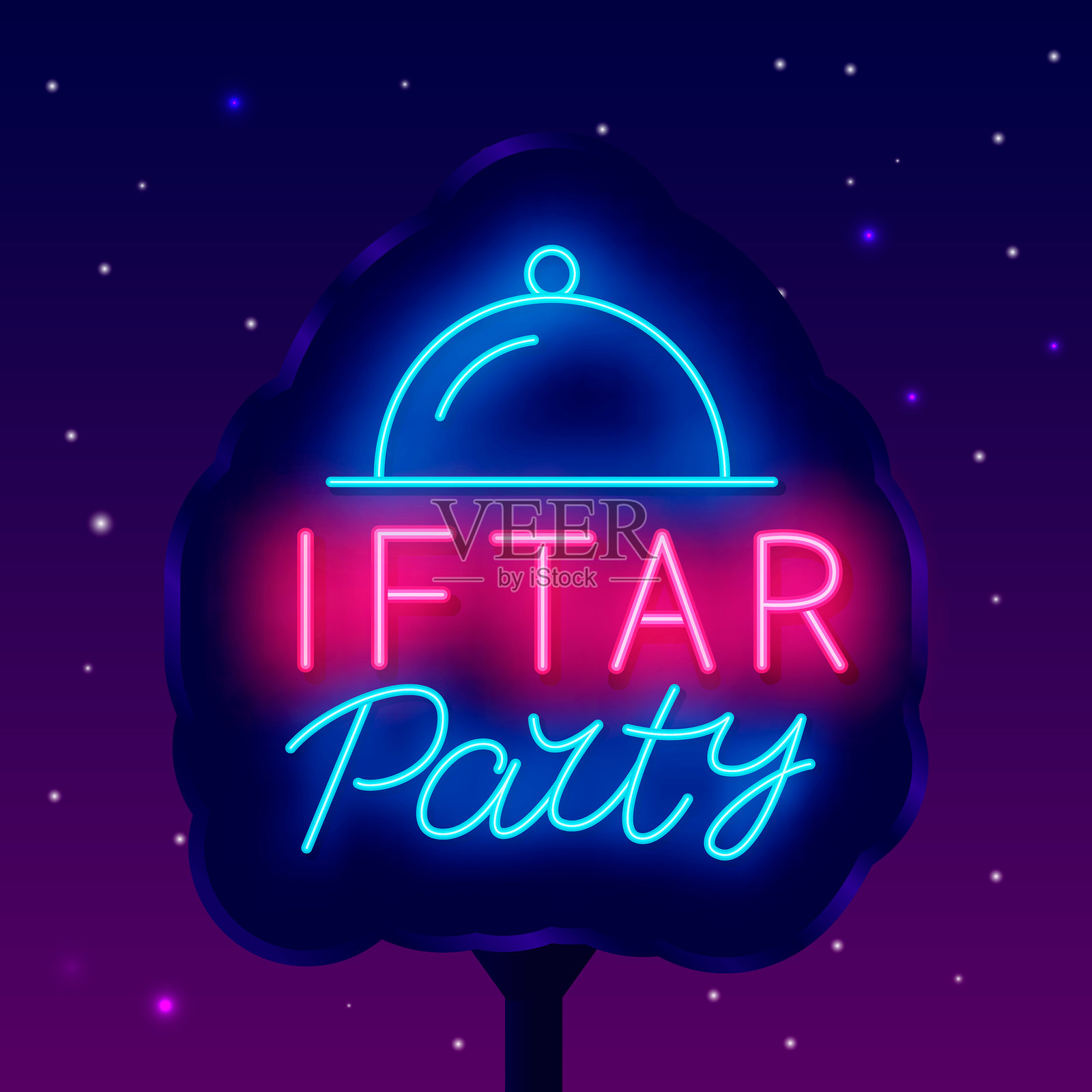 开斋节聚会霓虹街道广告牌。户外广告。斋月假期。开斋节快乐。矢量库存插图插画图片素材