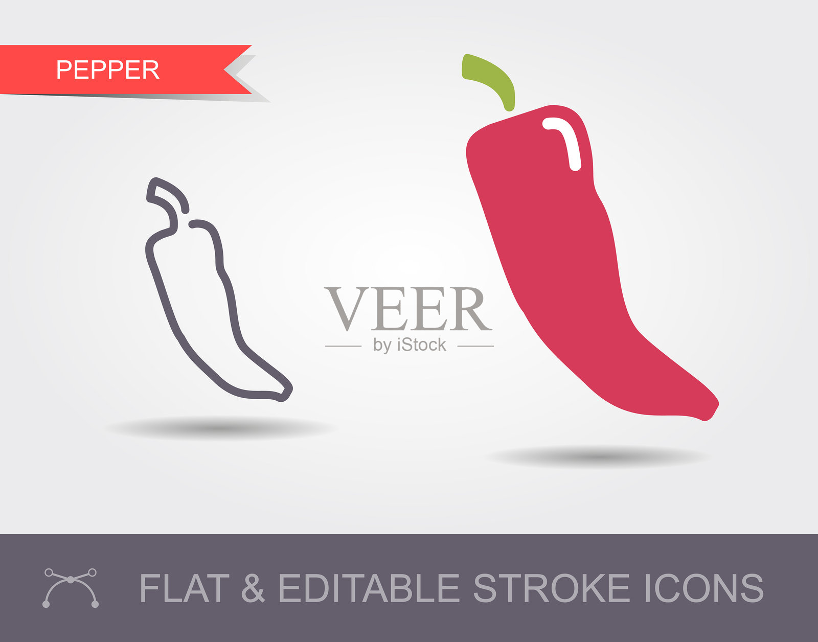 胡椒。线条图标与可编辑的笔画和平面图标插画图片素材