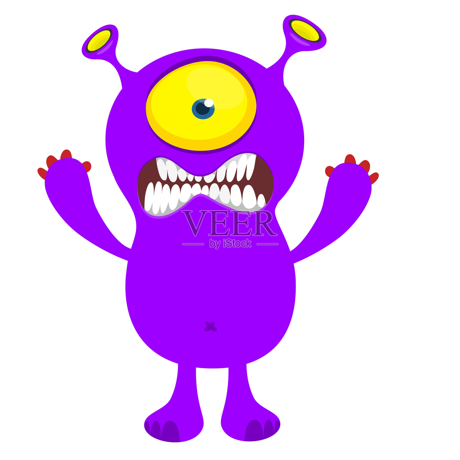 可爱的卡通怪兽，带着搞笑兴奋的面部表情，挥动着手。白色背景上的矢量插图。万圣节设计。插画图片素材