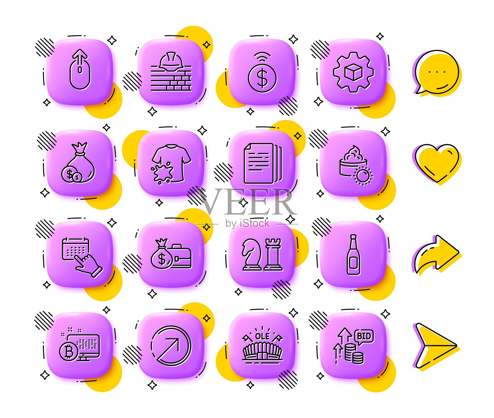 棋盘、比特币系统和文档复制的线条图标。用于网页应用和打印。应用程序3D按钮图标。矢量图。插画图片素材