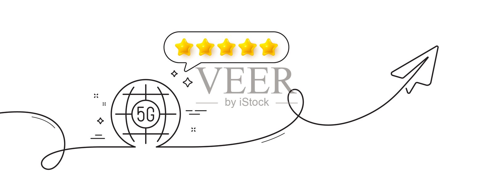 5G互联网线条图标。WiFi无线网络标志。与飞机的连续线。矢量图。插画图片素材