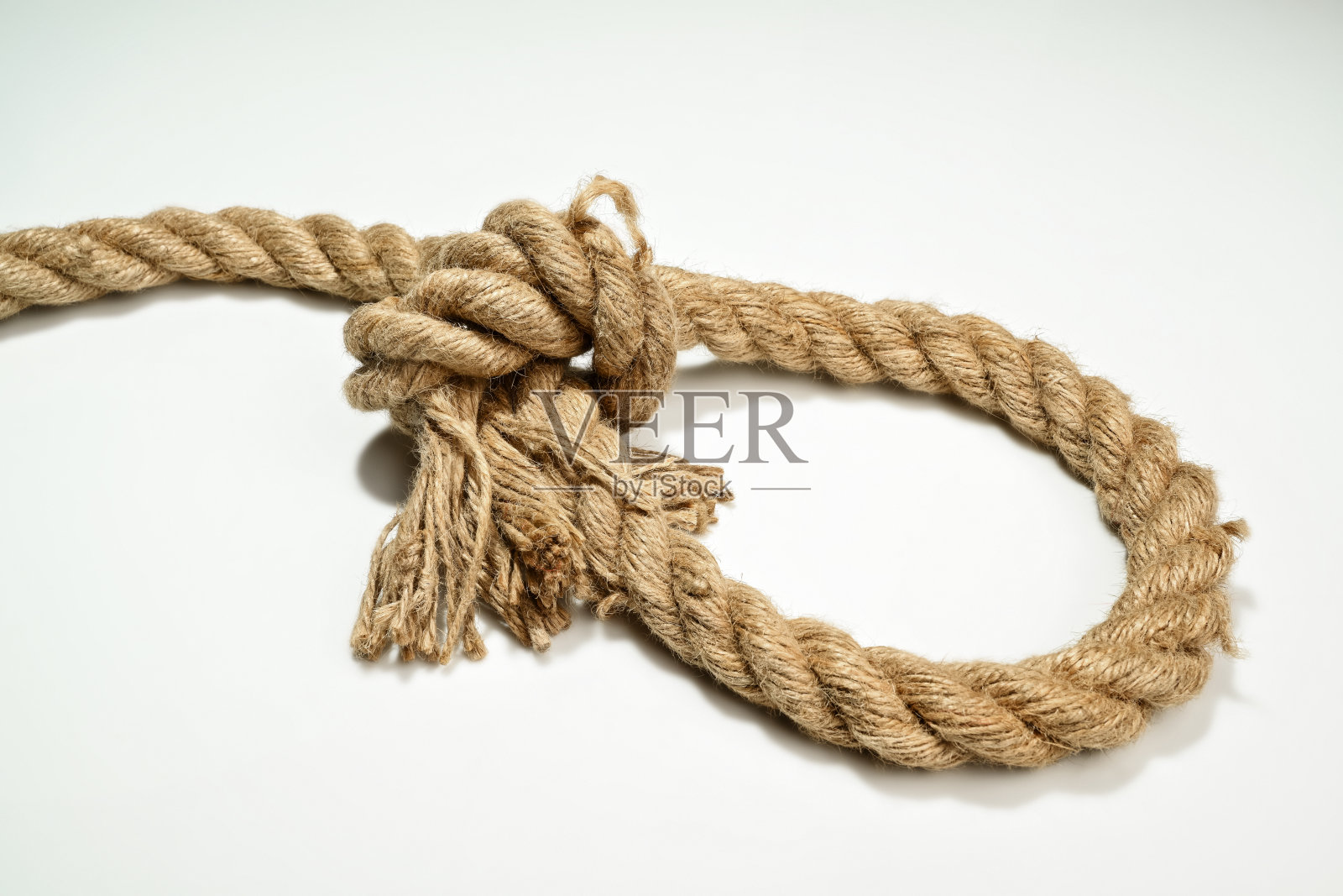 白色背景上孤立的绳索打结特写视图照片摄影图片