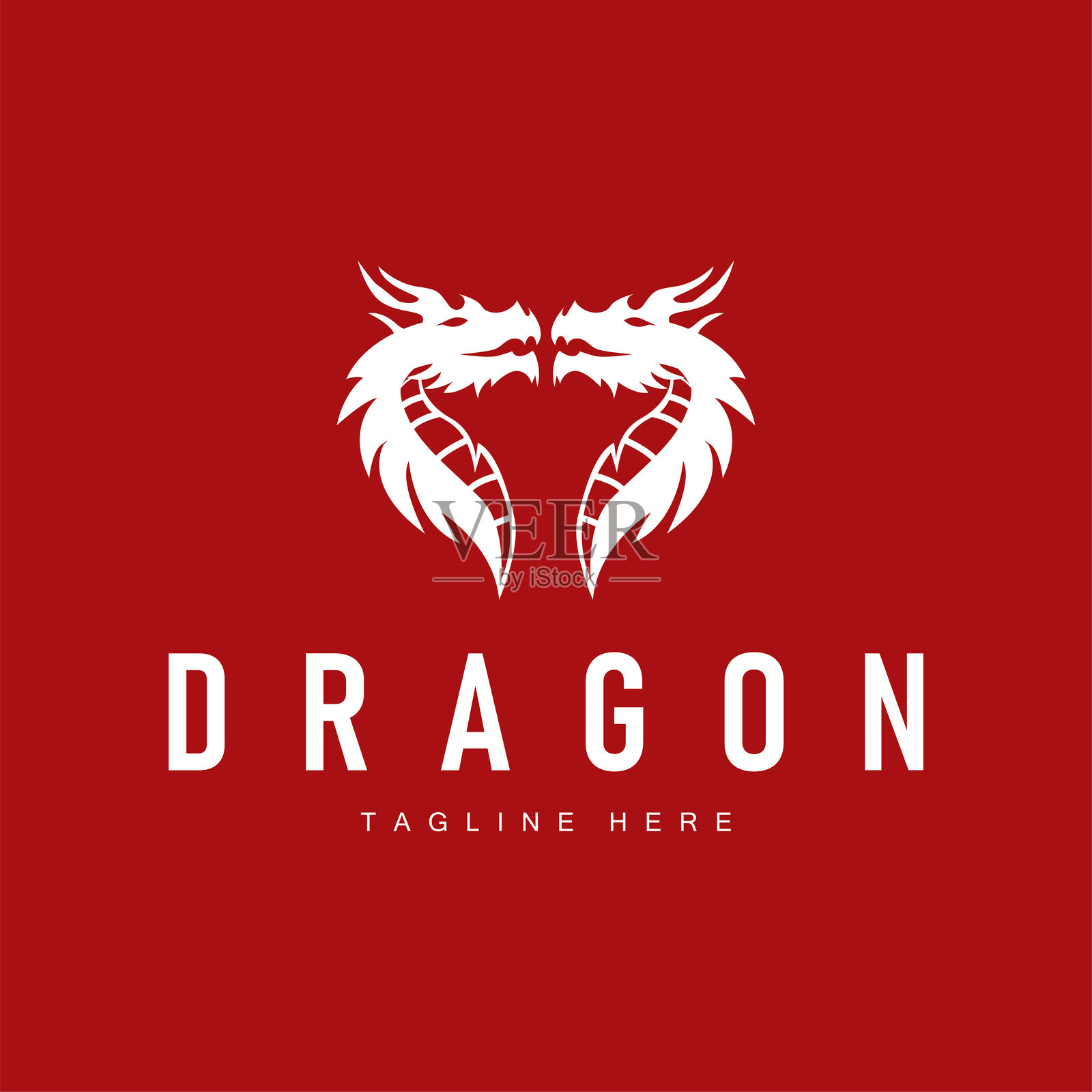 龙的标志设计剪影，神话动物传说，复古概念，古老的极简模板插画图片素材