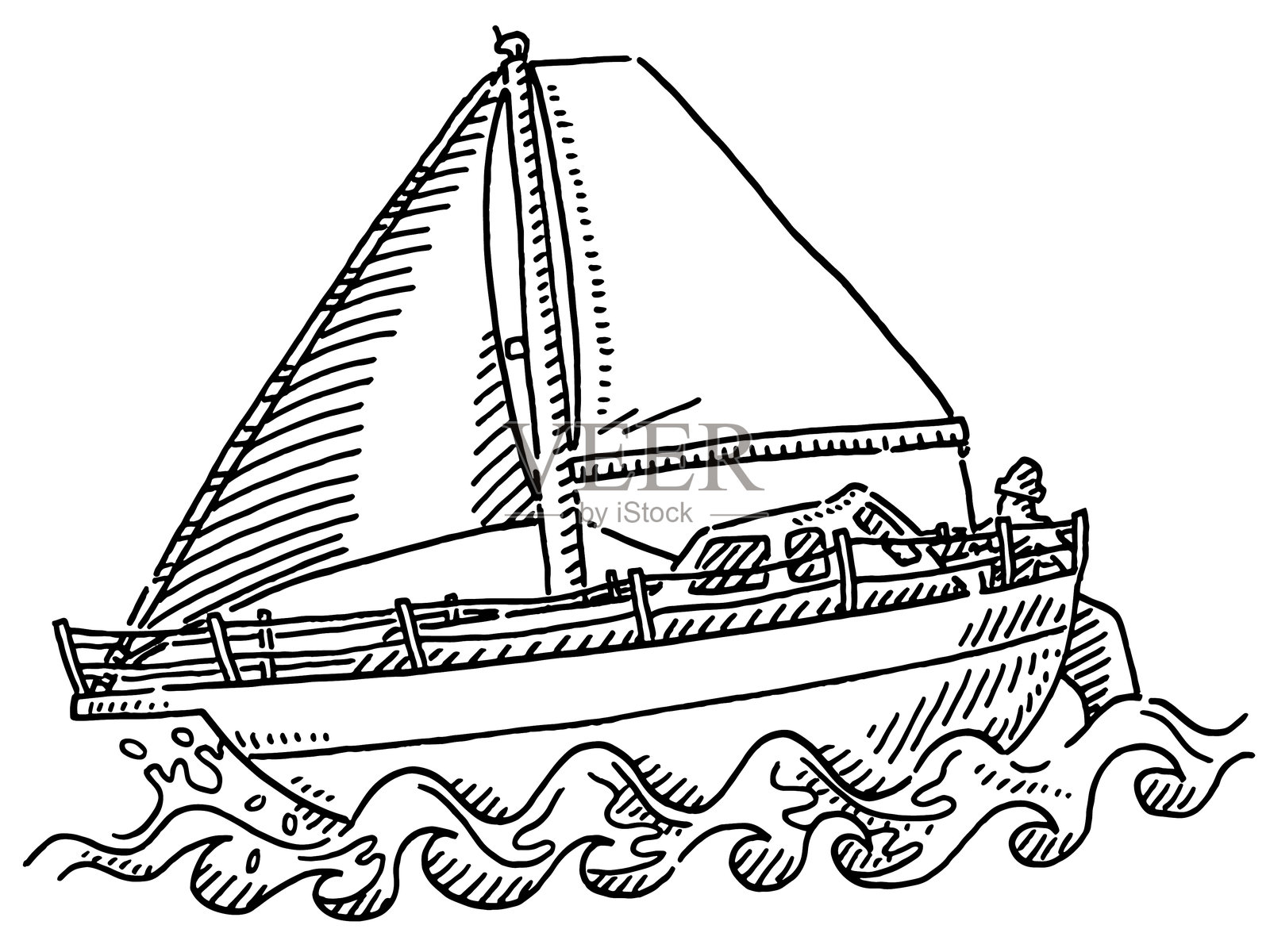 海洋波浪中的帆船画作插画图片素材