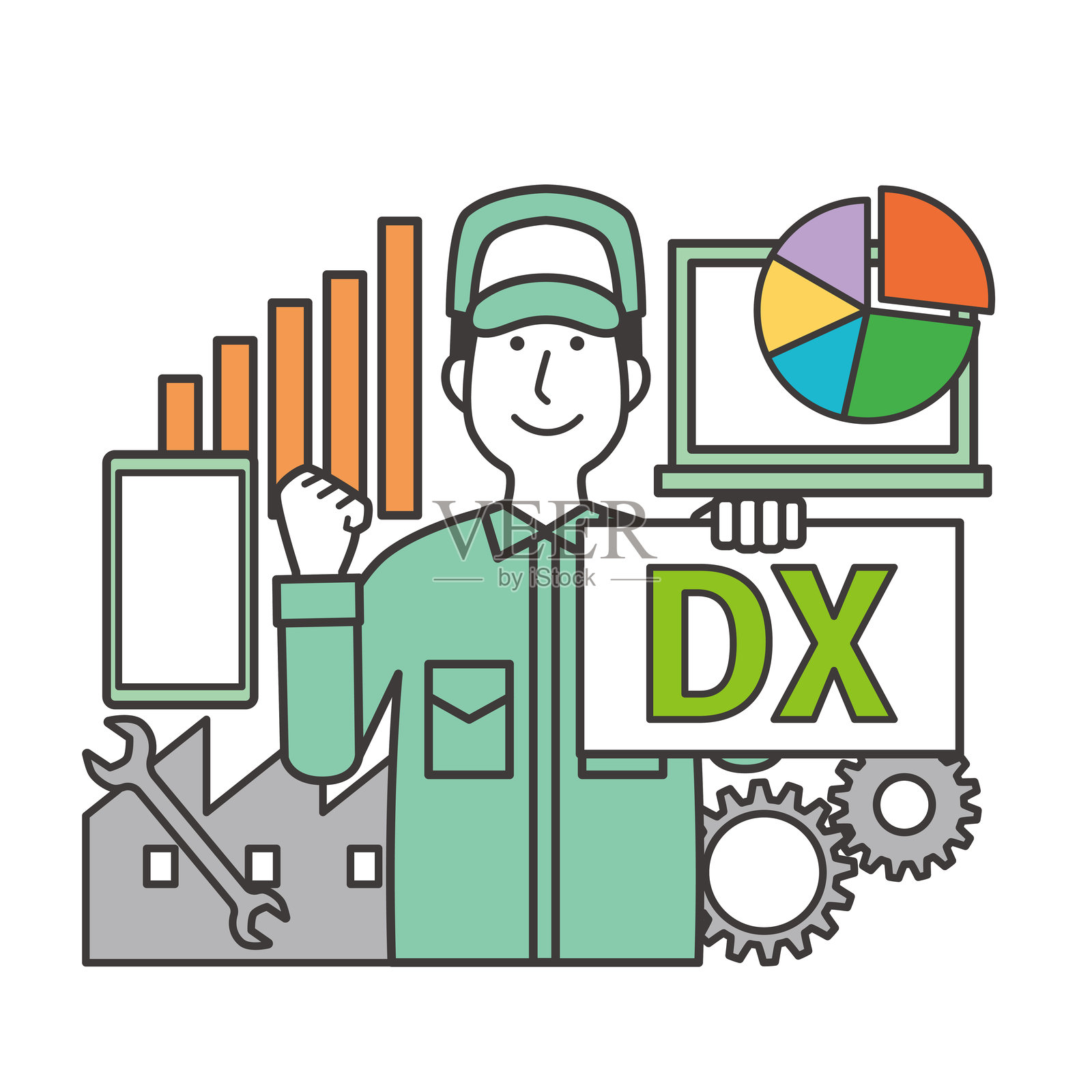 工厂和工人的数字化转型插画图片素材