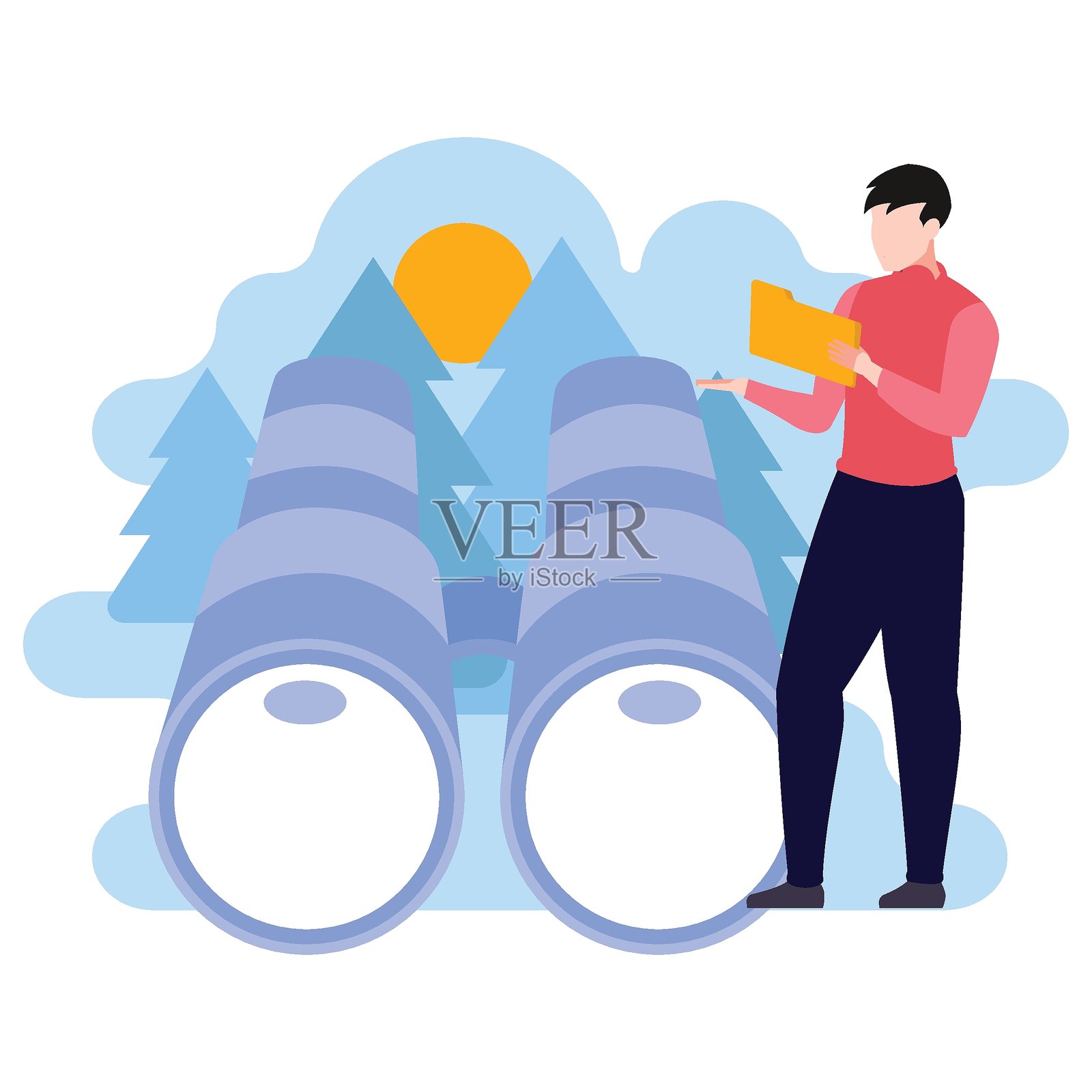 双筒望远镜矢量插图，易于修改或编辑插画图片素材