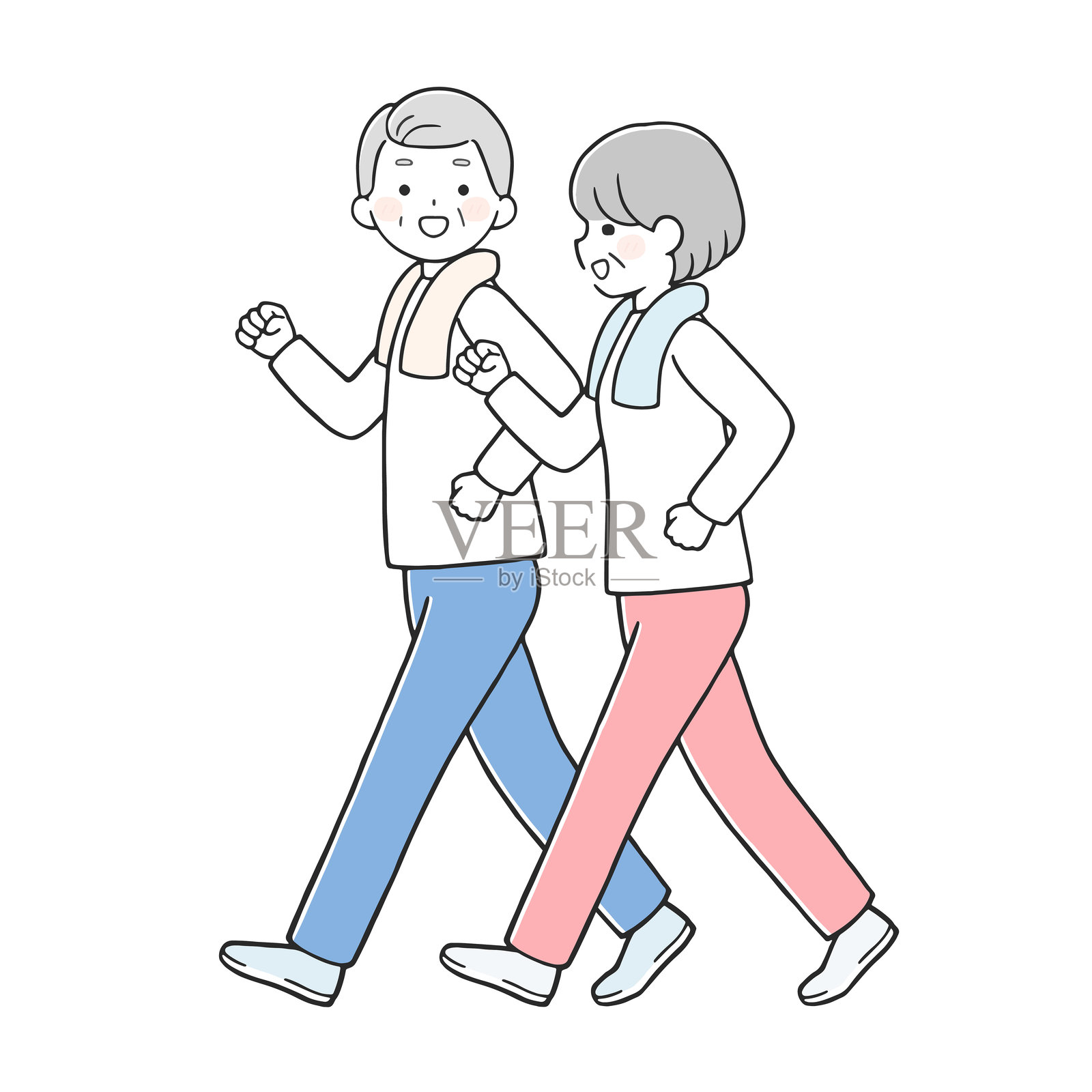 可爱的老年夫妇慢跑的插图插画图片素材