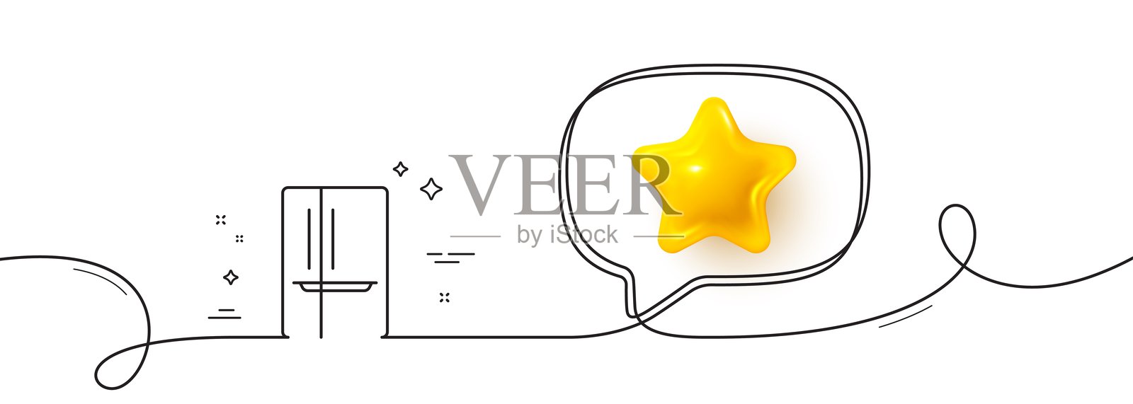双门冰箱线条图标。冰箱标志。带有3D星星的连续线条。矢量图。插画图片素材