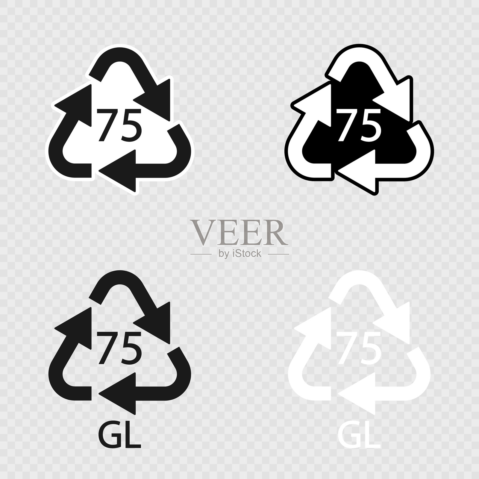 低铅玻璃。玻璃回收代码75 GL套。插画图片素材