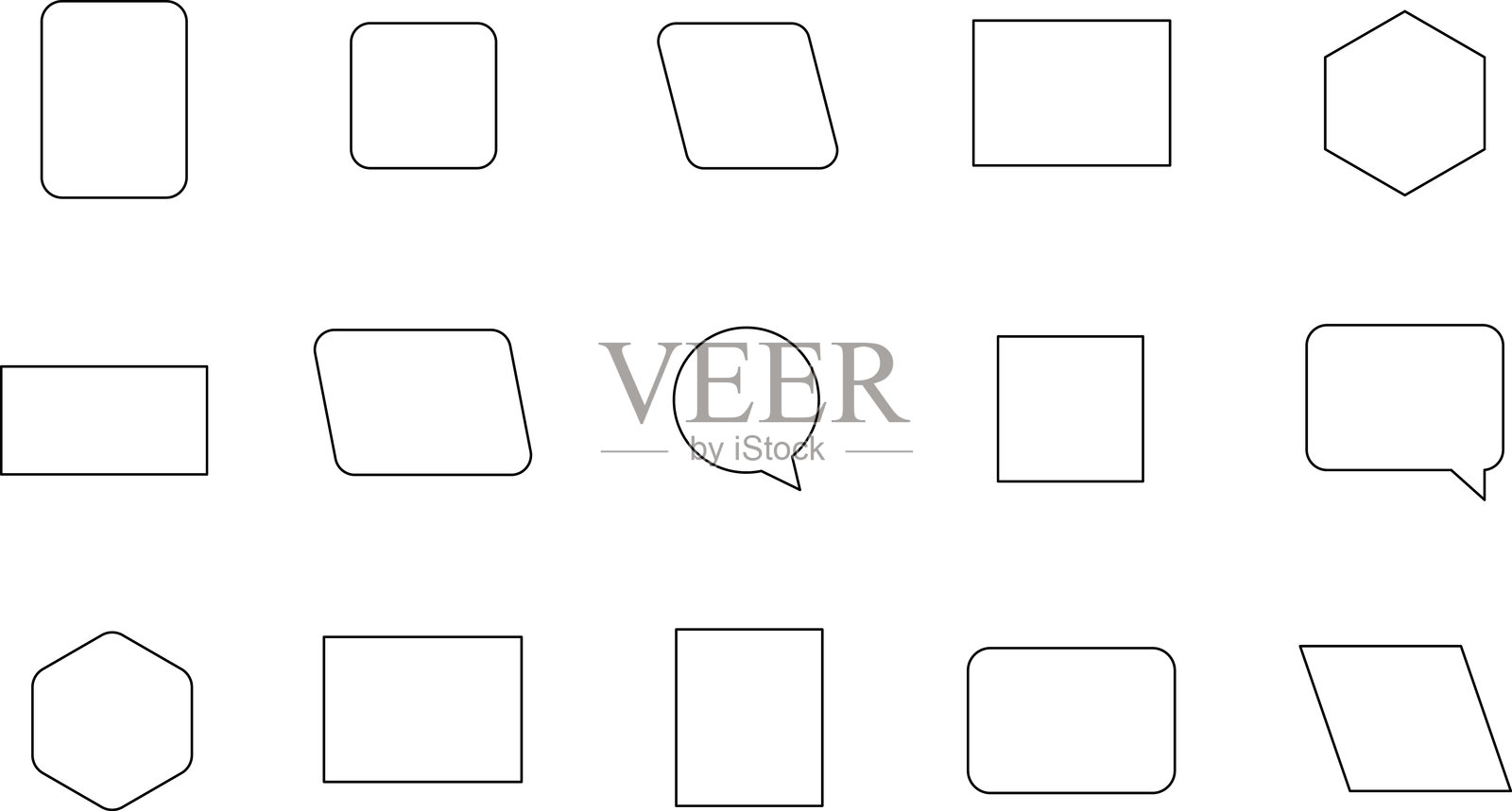 对话气泡线条图标集。平面设计中的空白白色对话气泡、聊天框、消息框图标。气球涂鸦风格的思考符号。插画图片素材