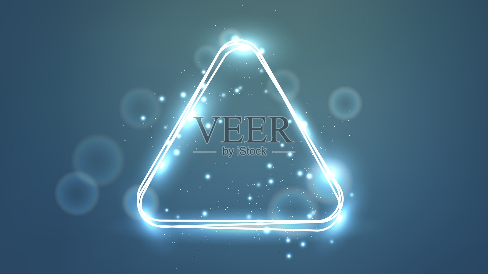 霓虹圆角三角形框架，带有闪光效果和星星点点插画图片素材