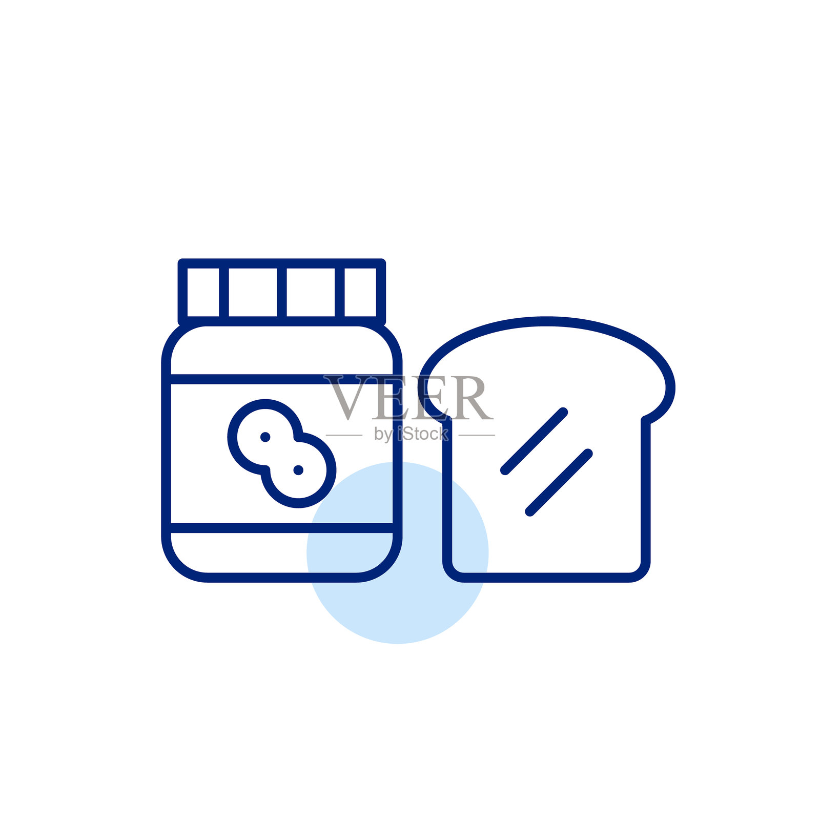 花生酱和吐司的罐子。早餐三明治。像素完美，可编辑的线条图标插画图片素材