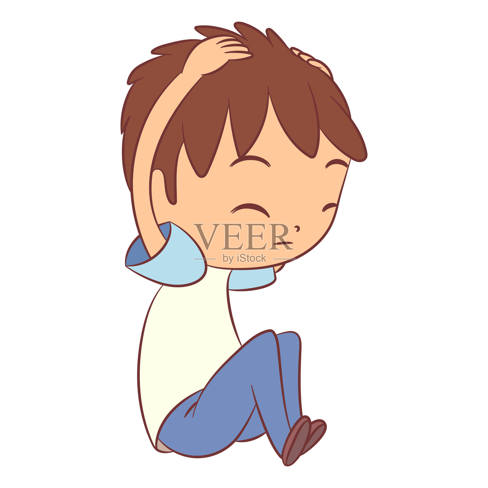 孩子坐着用手遮住头部插画图片素材