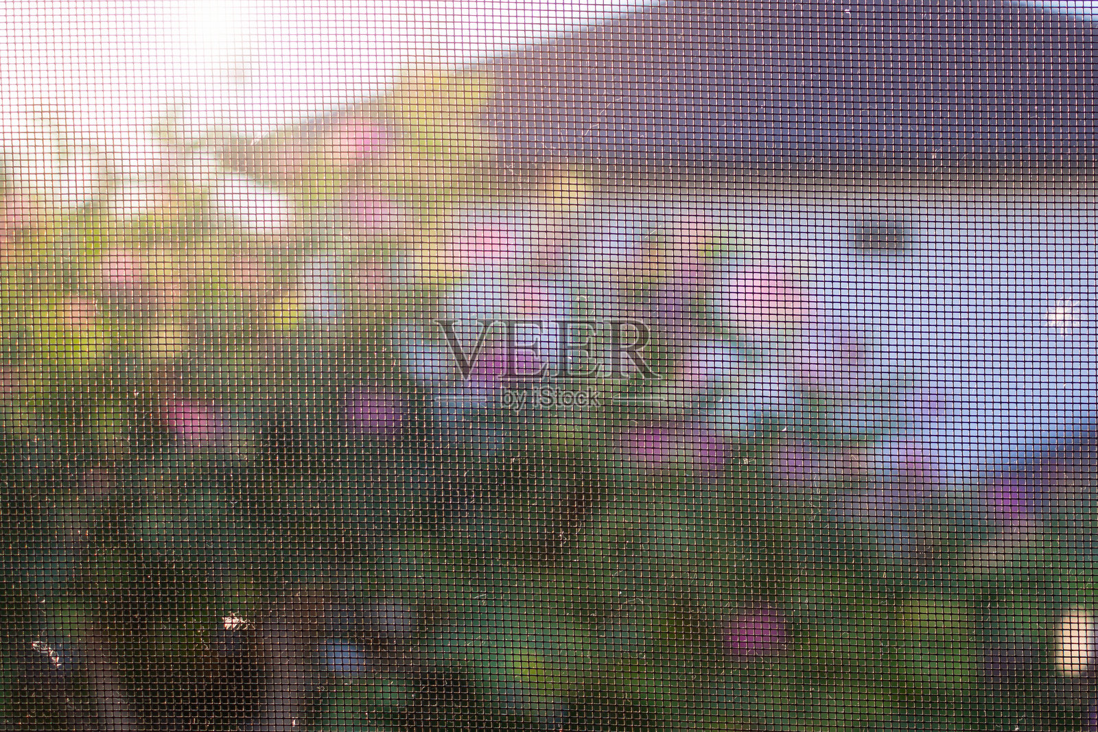 房屋窗户上的蚊帐网屏，防止昆虫侵入照片摄影图片