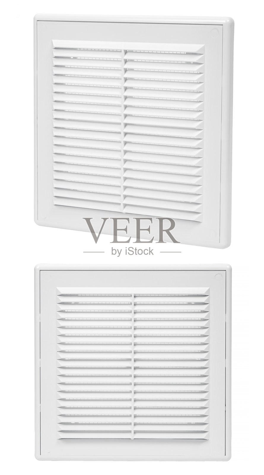 白色背景上孤立的通风格栅。方形。材料为塑料。正面。照片摄影图片