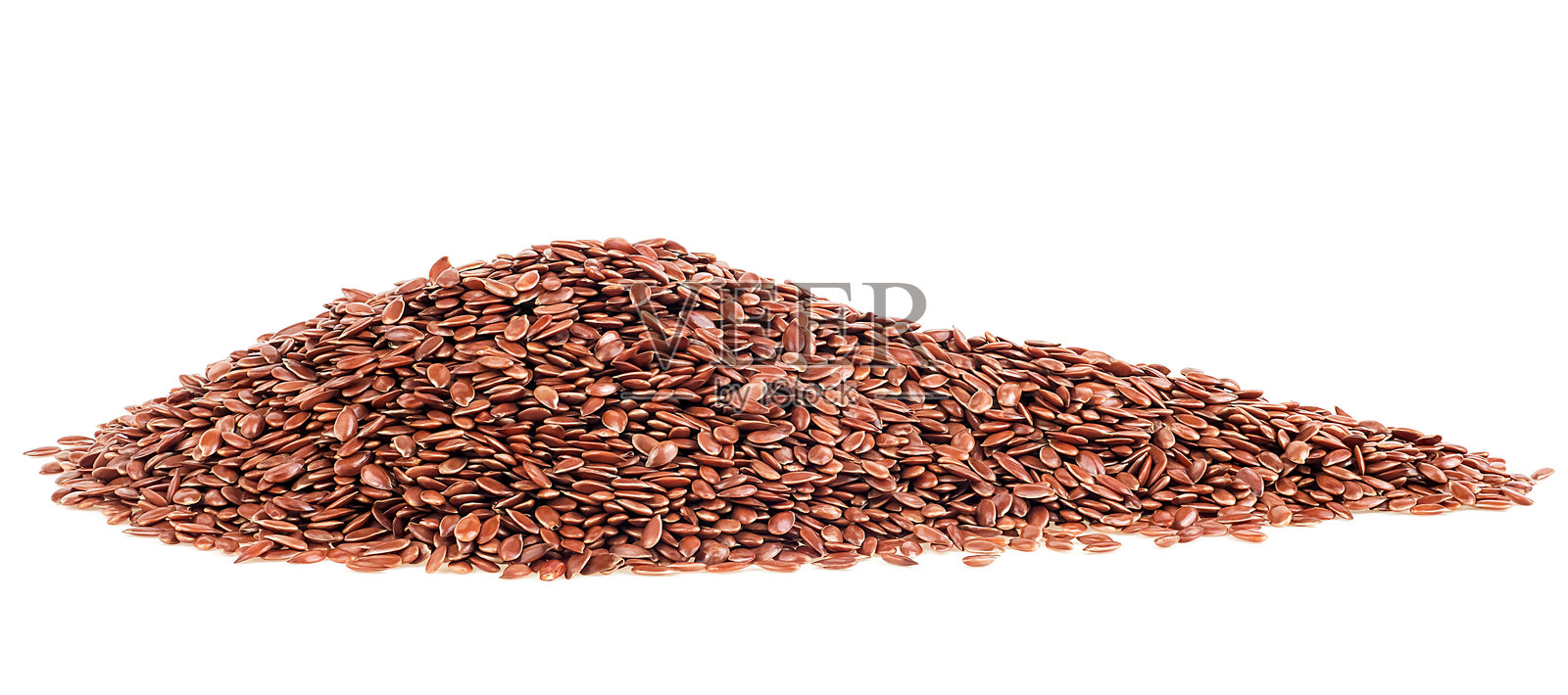 一堆棕色亚麻籽孤立在白色背景上。 一组有机亚麻籽。照片摄影图片