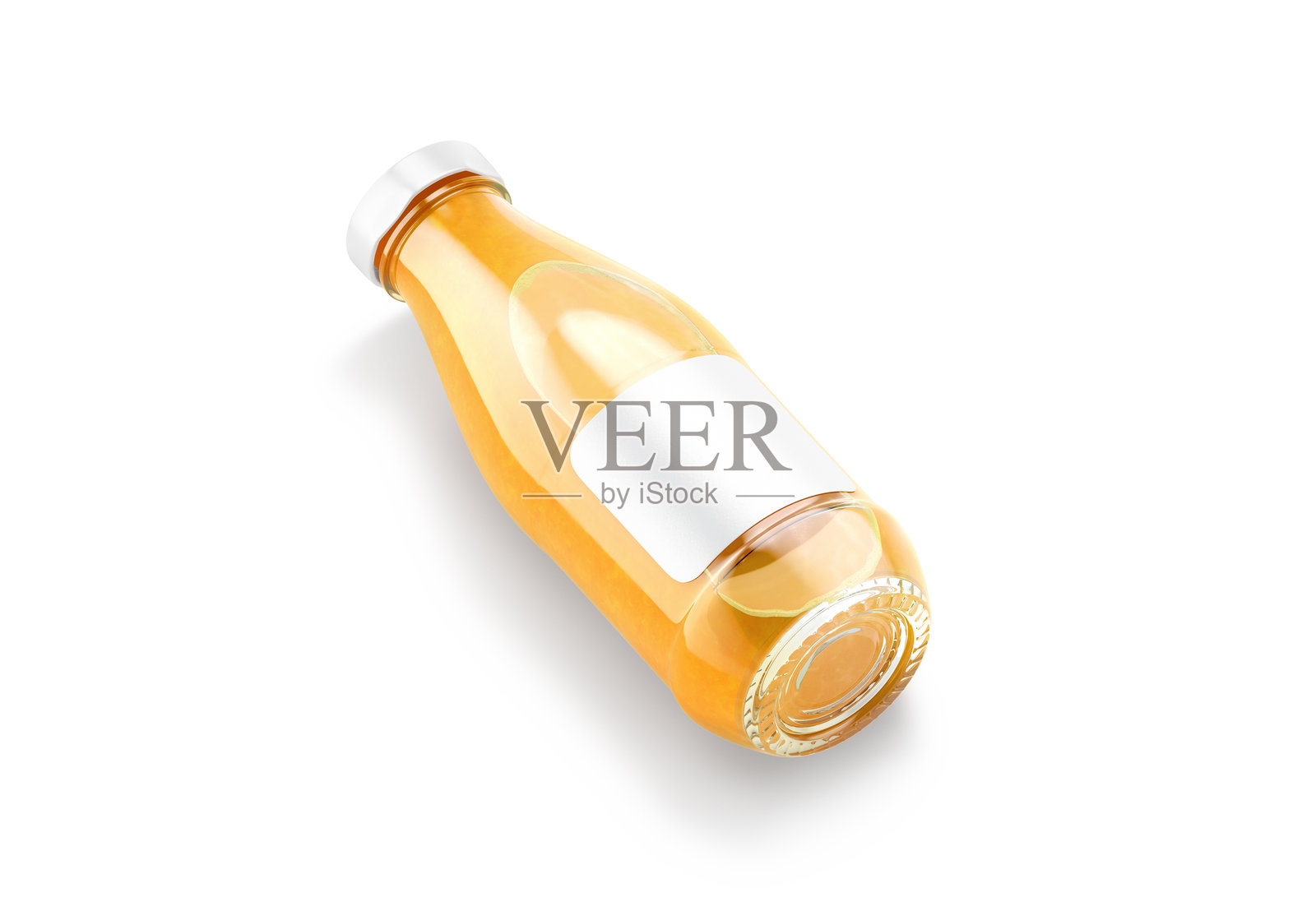 空白透明玻璃橙汁瓶带白色标签的样机照片摄影图片