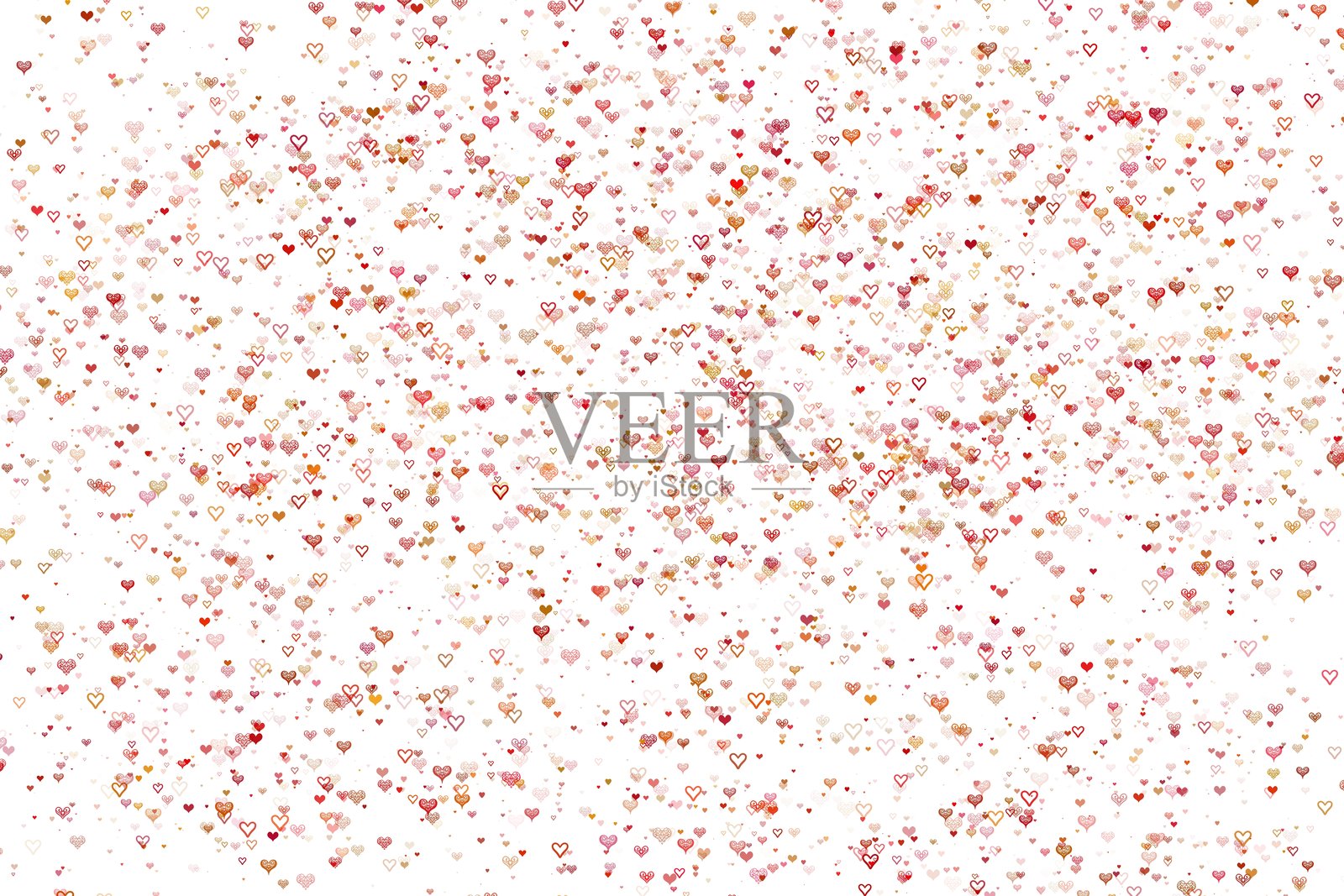 一个节日背景，白色底上散布着许多小心形图案，颜色有各种粉红色和红色。非常适合浪漫设计。照片摄影图片