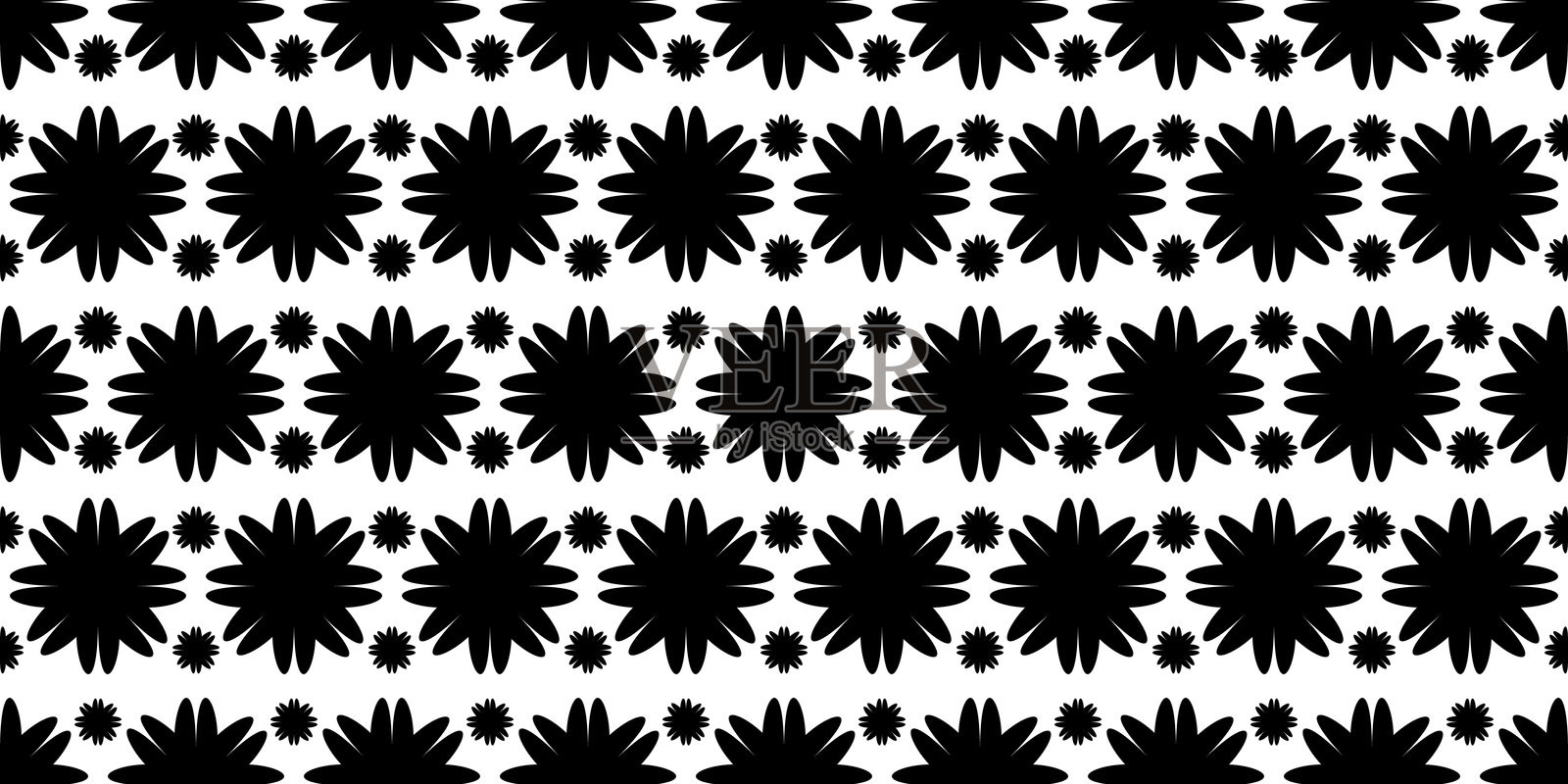 花卉轮廓图案。无缝黑白印花花蕾。背景盛开的花瓣。植物学。插画图片素材