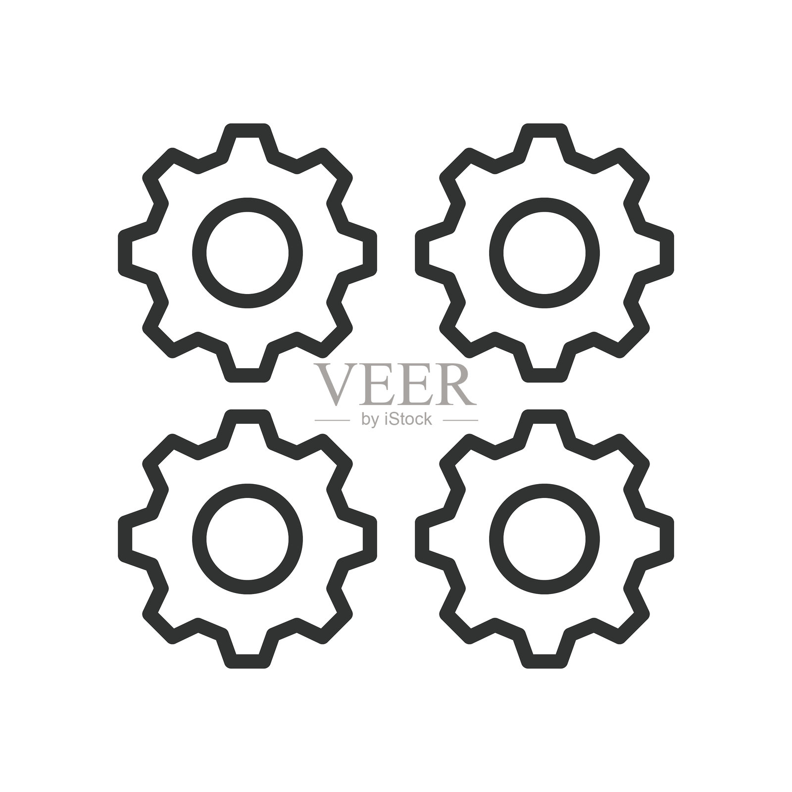 齿轮，线条设计中的图标。机械齿轮，齿轮机制，齿轮系统，齿轮轮，工业齿轮，白色背景上的工程图形。可编辑线条的齿轮图标。插画图片素材