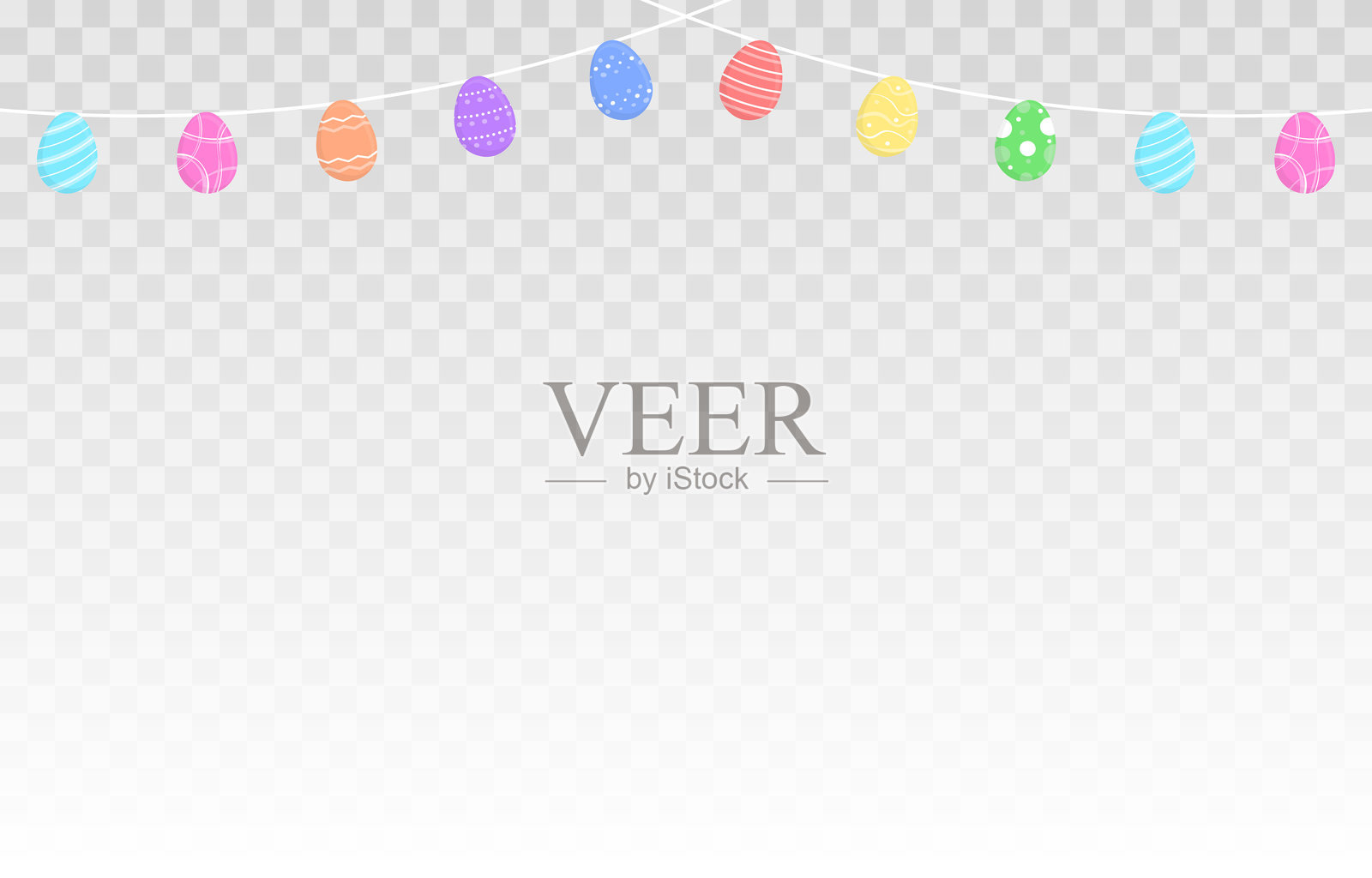 彩色复活节背景与涂鸦彩蛋。悬挂的彩蛋。复活节装饰。插画图片素材