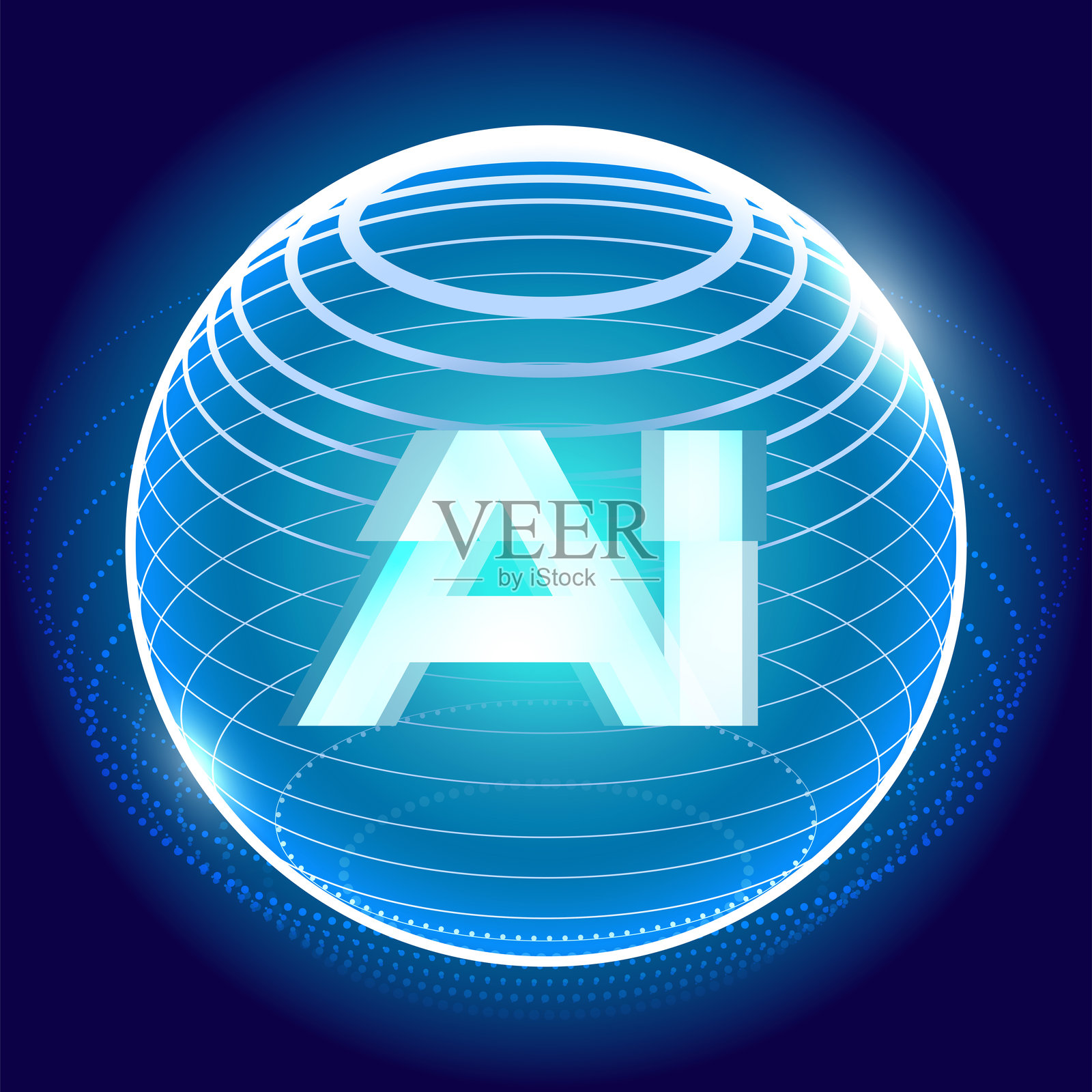 未来主义的发光数字美学人工智能球体概念插画图片素材
