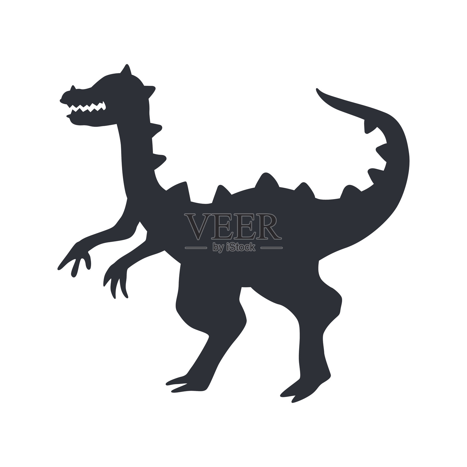 孤立在背景上的黑色轮廓伶盗龙矢量图。插画图片素材