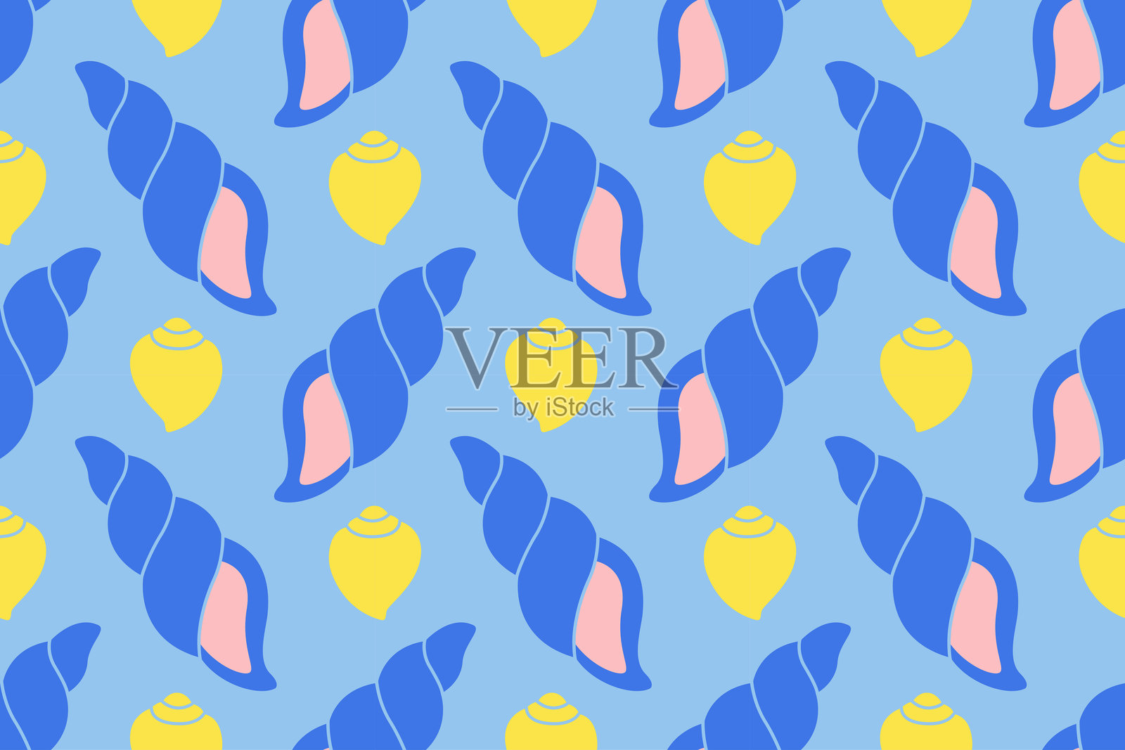 热带海滩贝壳的无缝图案。夏季无缝图案。插画图片素材