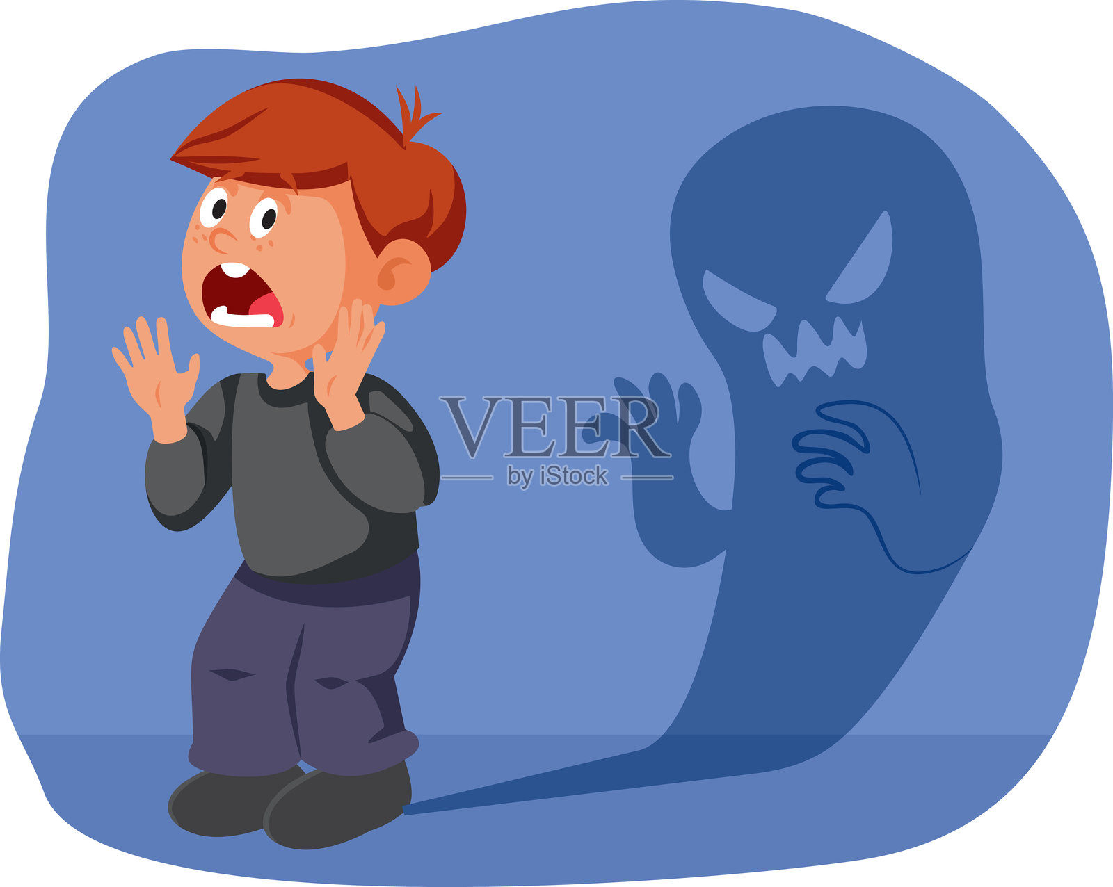 害羞和害怕的尖叫男孩矢量概念插图插画图片素材