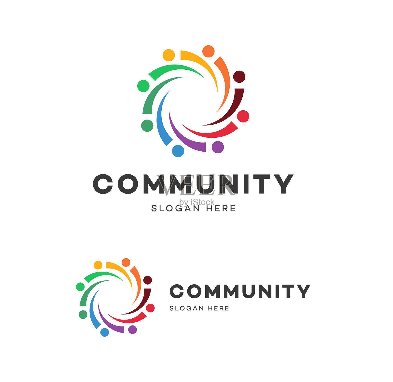多彩的社区标志设计，体现人们的团结、团队合作和共同体。插画图片素材