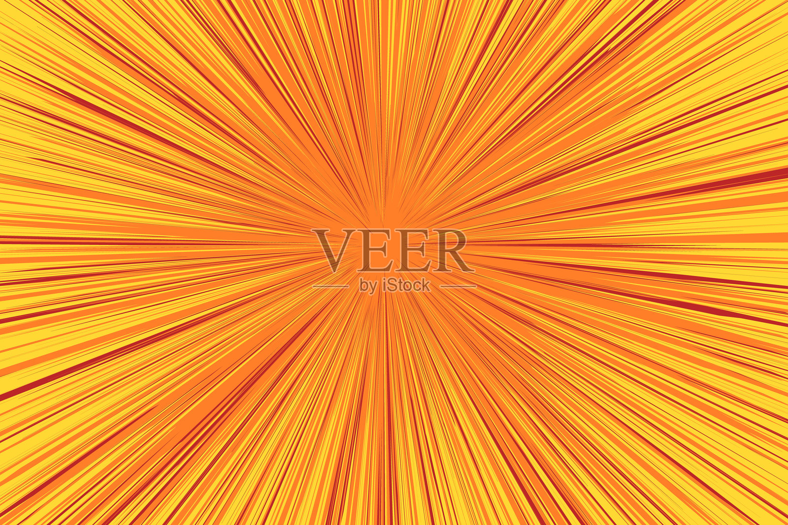 橙色漫画背景，带有放射状光线。卡通漫画的星爆和波普艺术点状效果。复古动漫矢量光束与动作线。插画图片素材