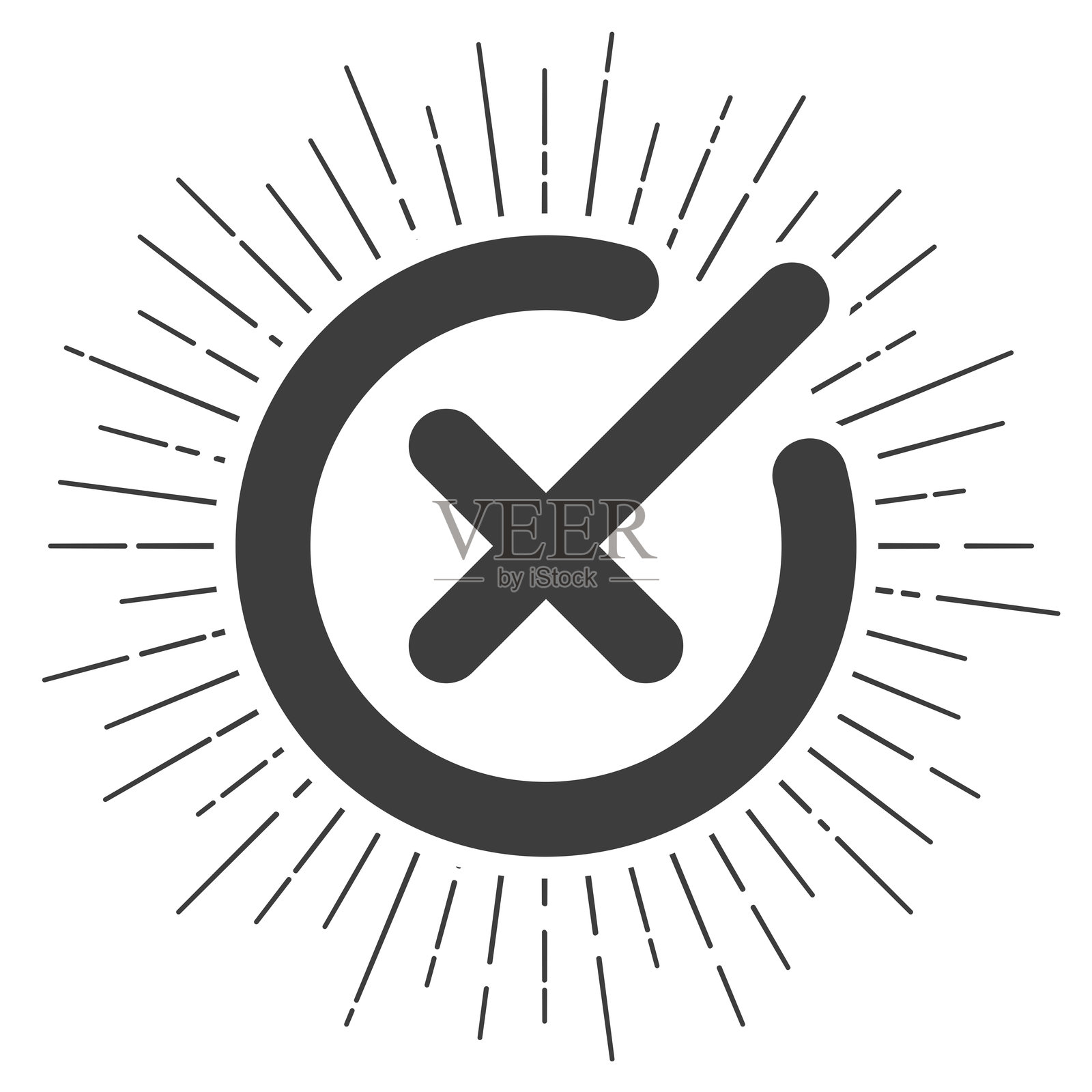 交叉标记。带有阳光辐射的图标，背景为白色。插画图片素材